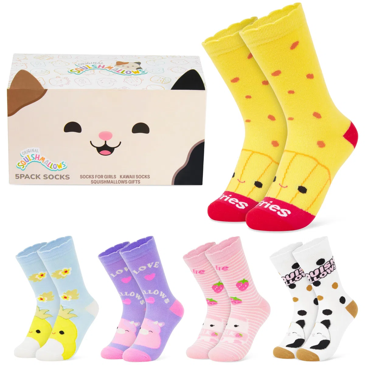 Squishmallows Calcetines Niña y Adolescentes Divertidos, Pack 5 Calcetines Transpirables Invierno Colores, Regalos Originales