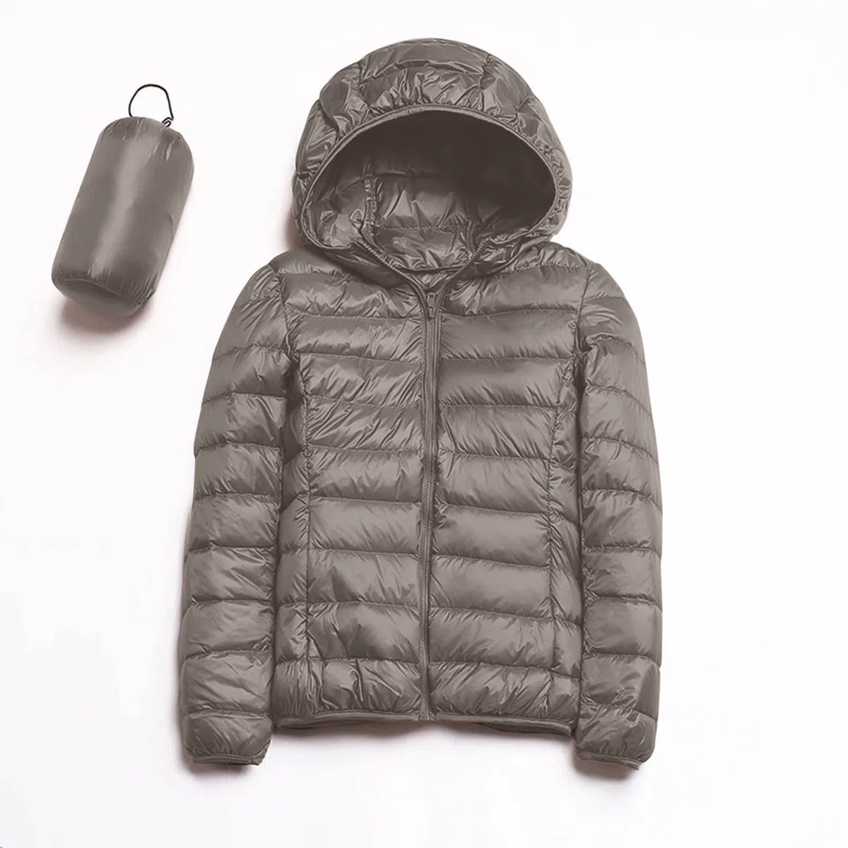 SkotO Chaqueta cálida y ligera de plumas para mujer, chaqueta deportiva de entretiempo con puños, acolchada, corta, plegable, de invierno y otoño, con capucha, de algodón con cremallera y manga larga