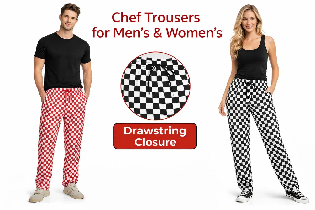 IBEX Pantalones de chef para hombre y mujer, pantalones de chef unisex con cordón, pantalones de cocina profesionales ligeros de polialgodón (XS - 5XL)