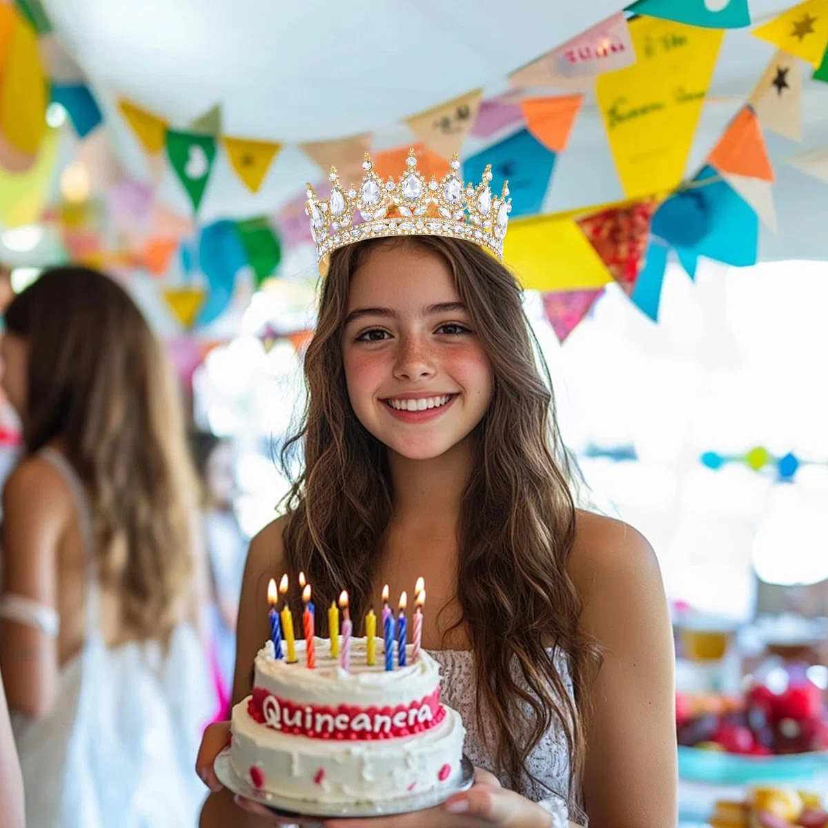 OMJMYY Corona Reina Corona de Cumpleaños Corona de Princesa Tiara Redonda con 4 Decoraciones para Pastel de Feliz Cumpleaños para Cumpleaños, Fiesta de Princesa, Disfraces