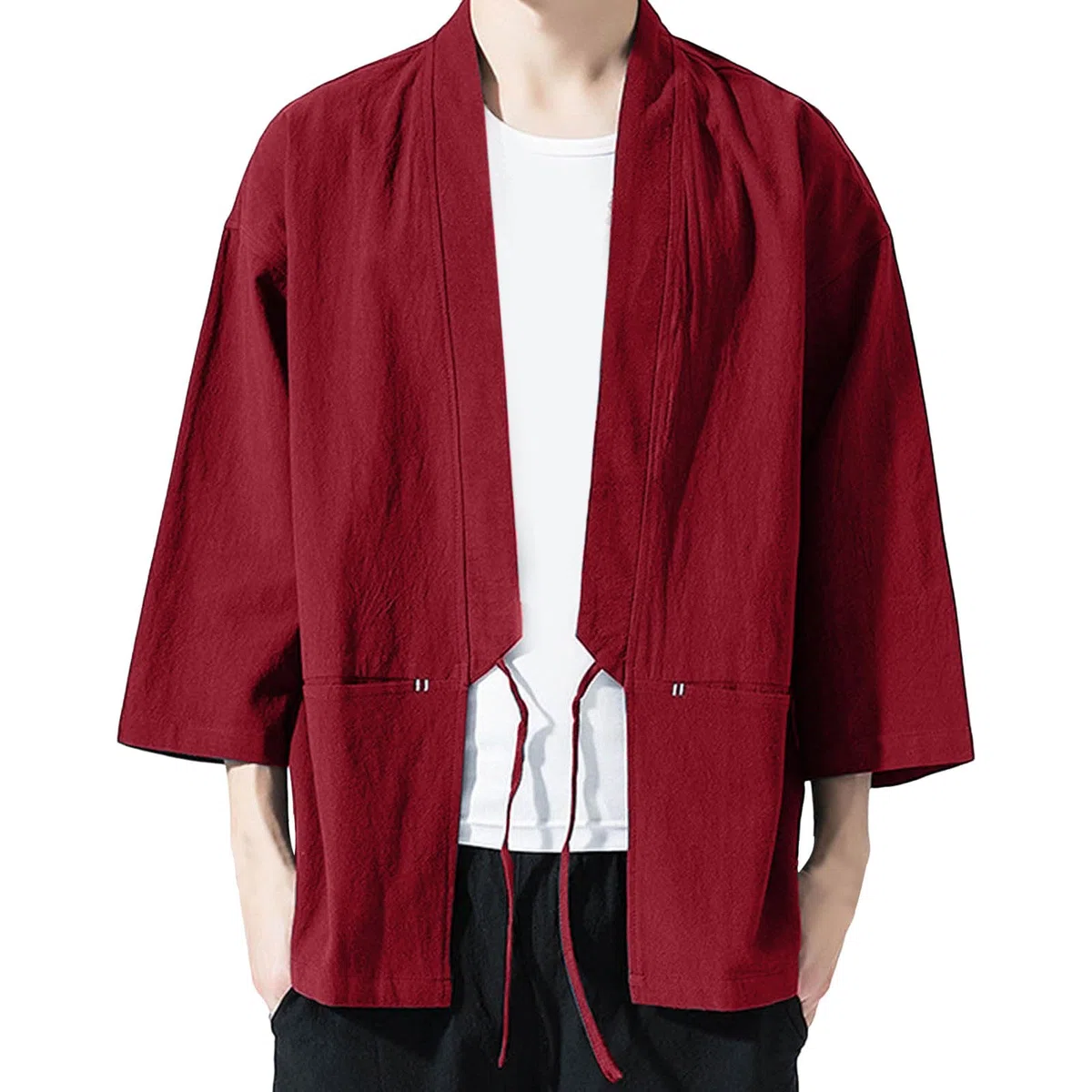 Kimono de manga larga para hombre, chaqueta de estilo chino, camisón, albornoz, ropa de dormir para hombre, cárdigan – Ropa tradicional japonesa Haori Disfraz Taoísta Túnica