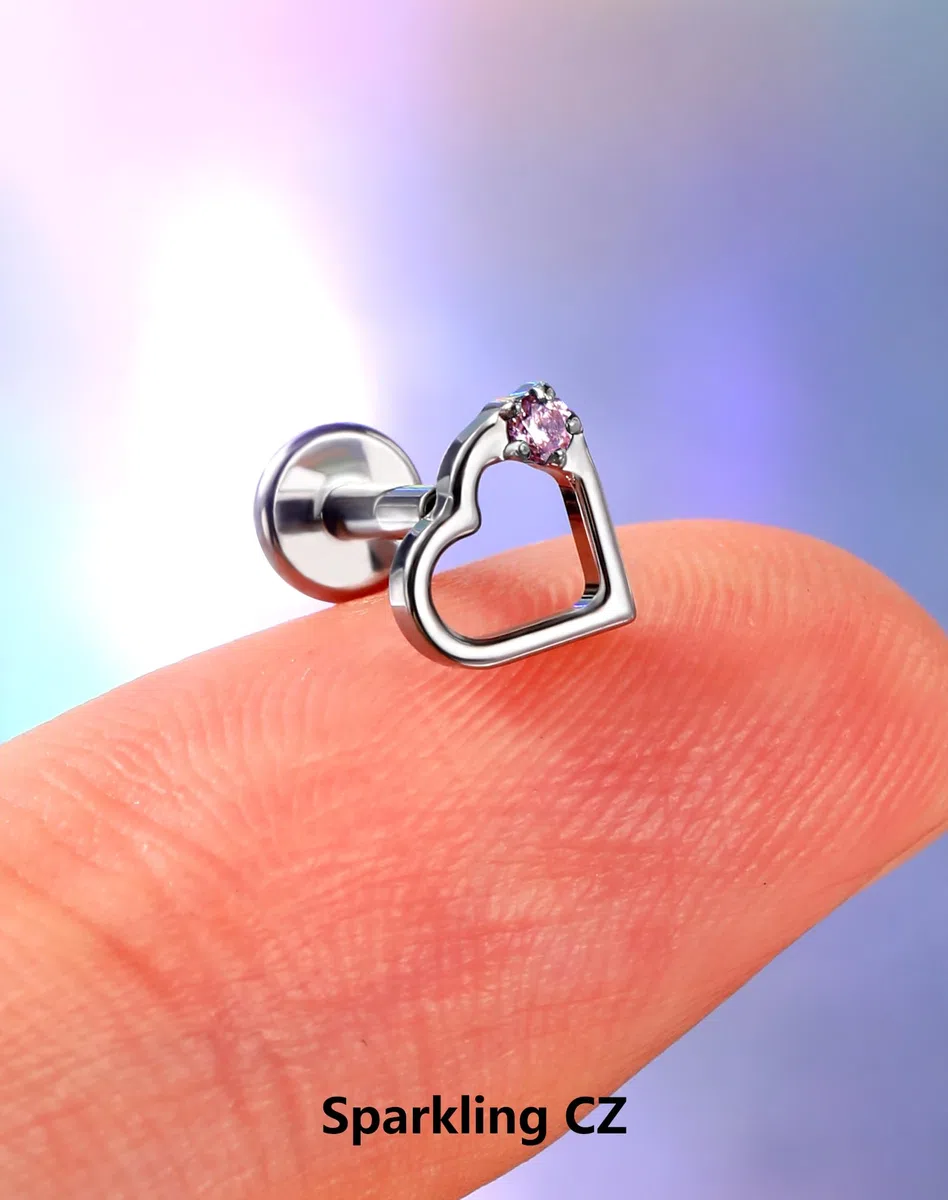 OUFER 16G Corazón cartílago oreja titanio G23 Helix Ring rosca interior Conch Earring 6 mm claro/azul/rosa/verde CZ Body piercing para mujer Labret Piercing