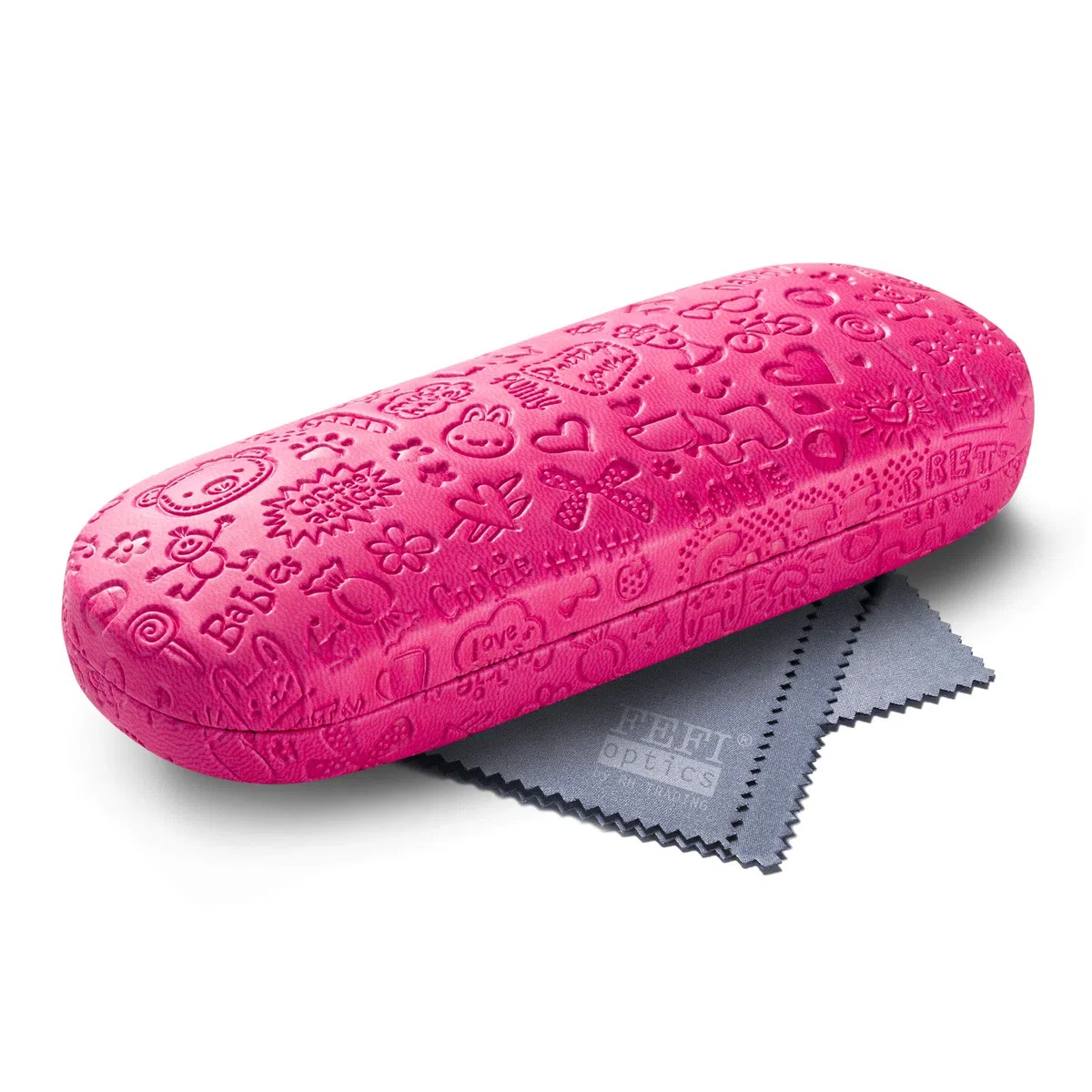 FEFI - Funda para gafas para niños (carcasa dura) en diseño en relieve – Incluye paño de limpieza para gafas/paño de microfibra, Rosa., M