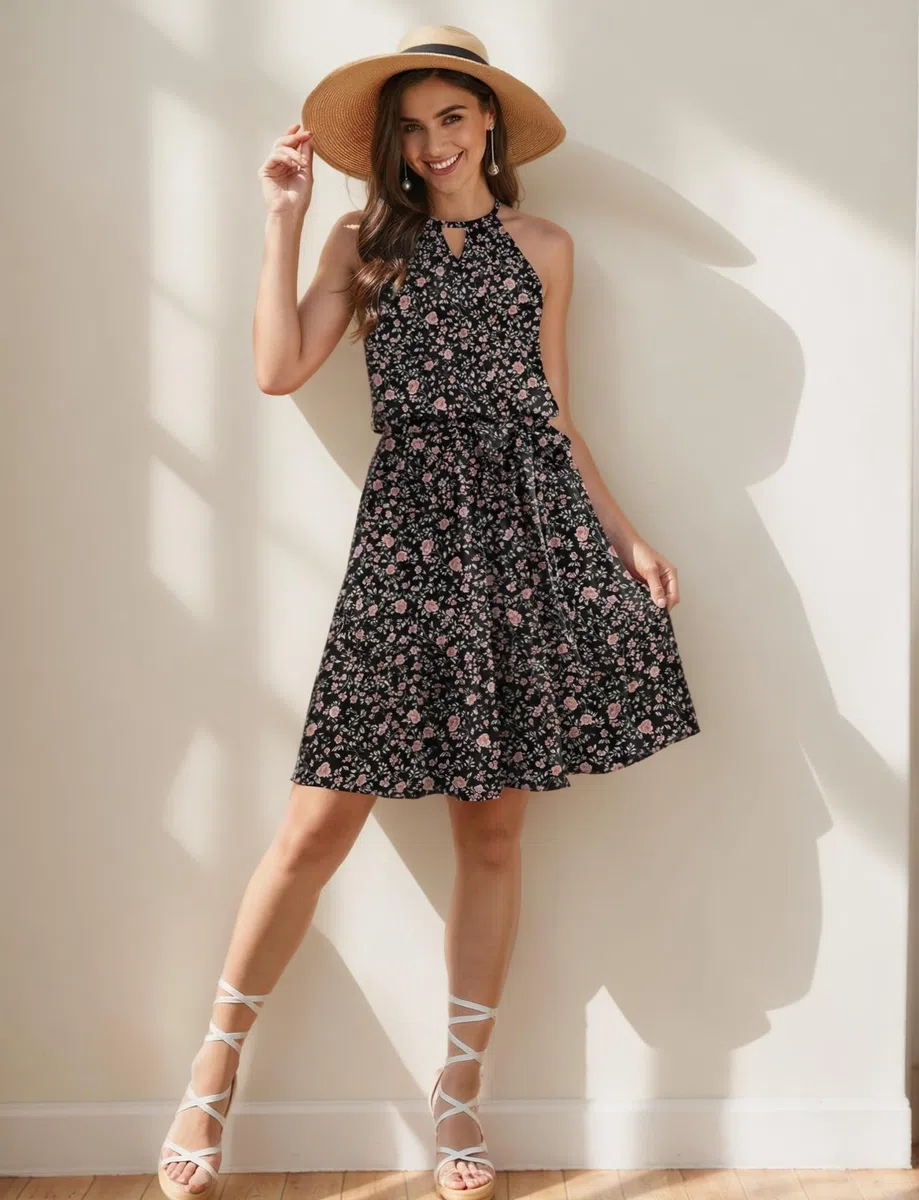 Zeagoo Vestido de Verano para Mujer Sin Mangas con Cuello Halter Vestidos Informal Vestido con Bolsillos Elegante Vestidos Invitada S-XXL
