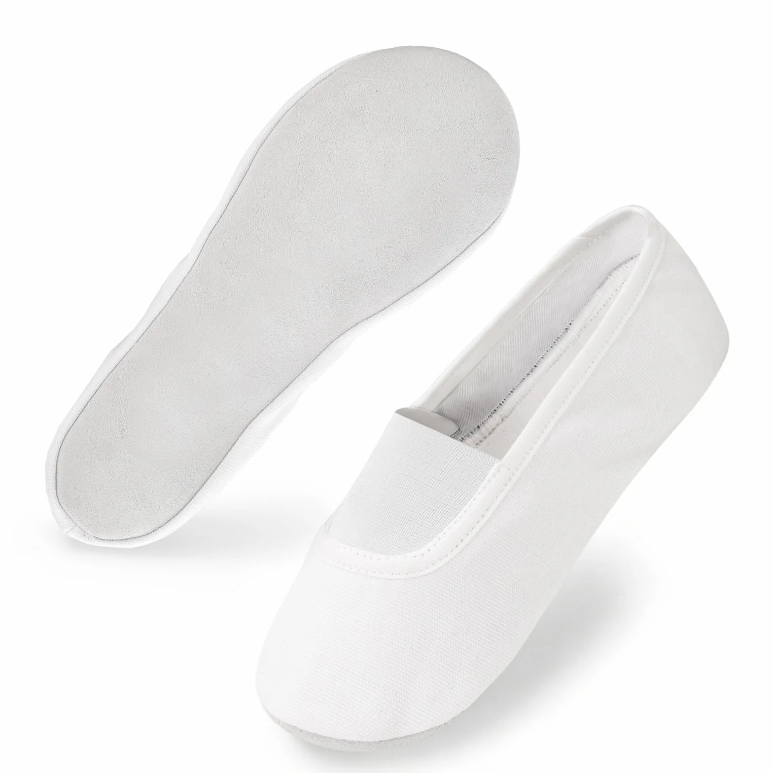 Zapatillas de gimnasia unisex para niñas y jóvenes, de lona transpirable, para mujer, suela de piel de vacuno, para niños, forro de algodón, chanclas con banda ancha de goma elástica para gimnasia y