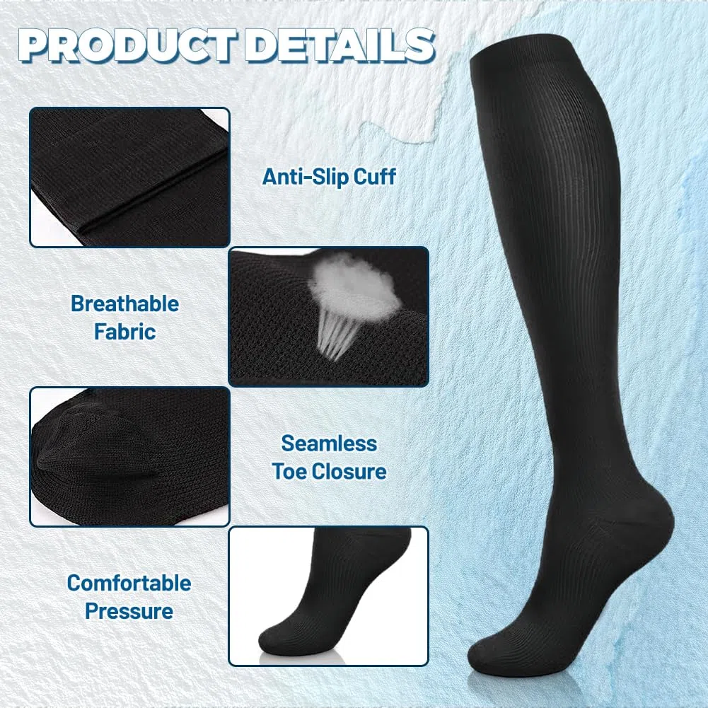 flintronic 6 Pares Calcetines de Compresion, Calcetines Compresion Running 15-20mmHg, Medias de compresion para Enfermera, Atletismo, Running, Ciclismo, Viajar 14-19in