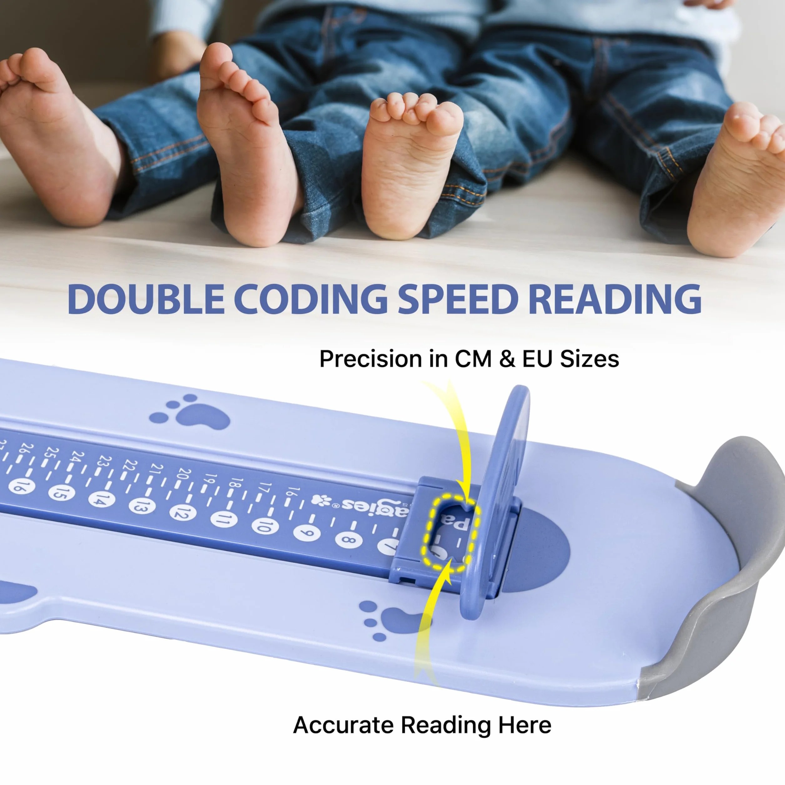 Pedímetro para bebés y niños - Tallas 0 a 35 - Medidor de pies para determinar la talla de bebés y niños Pedímetro para bebés (azul)