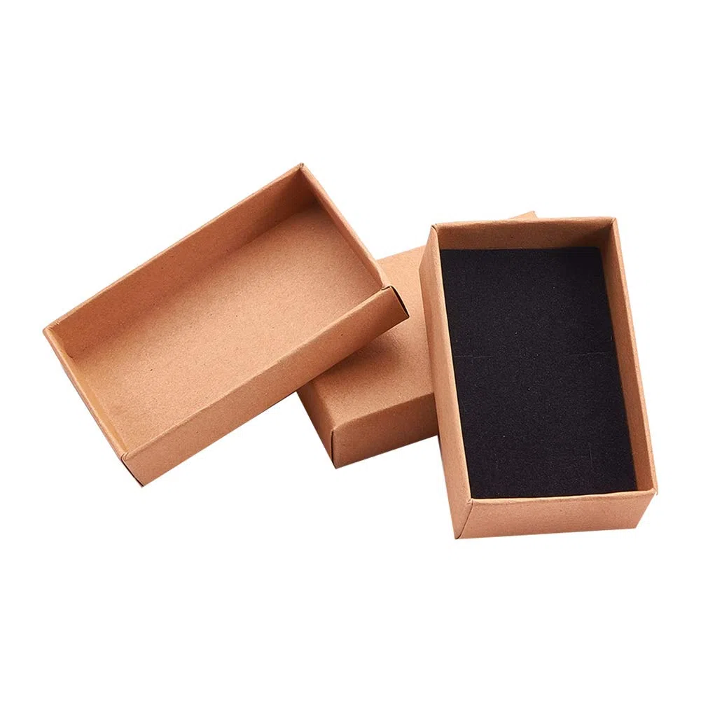 Craftdady Paquete de 24 cajas de joyería rectangulares de cartón kraft marrón, caja de regalo pequeña para anillos, collares, embalaje, boda, fiesta, cumpleaños, caja de regalo, 8 x 5 x 3,5 cm