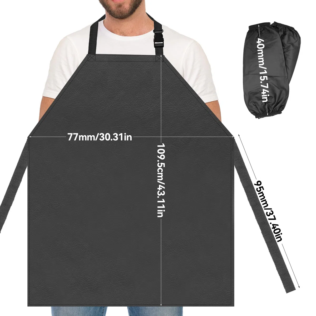 Delantal impermeable resistente al aceite delantal de trabajo unisex con 2 protectores de mangas para lavar platos, industria, carnicería, limpieza, cuidado de perros (negro)
