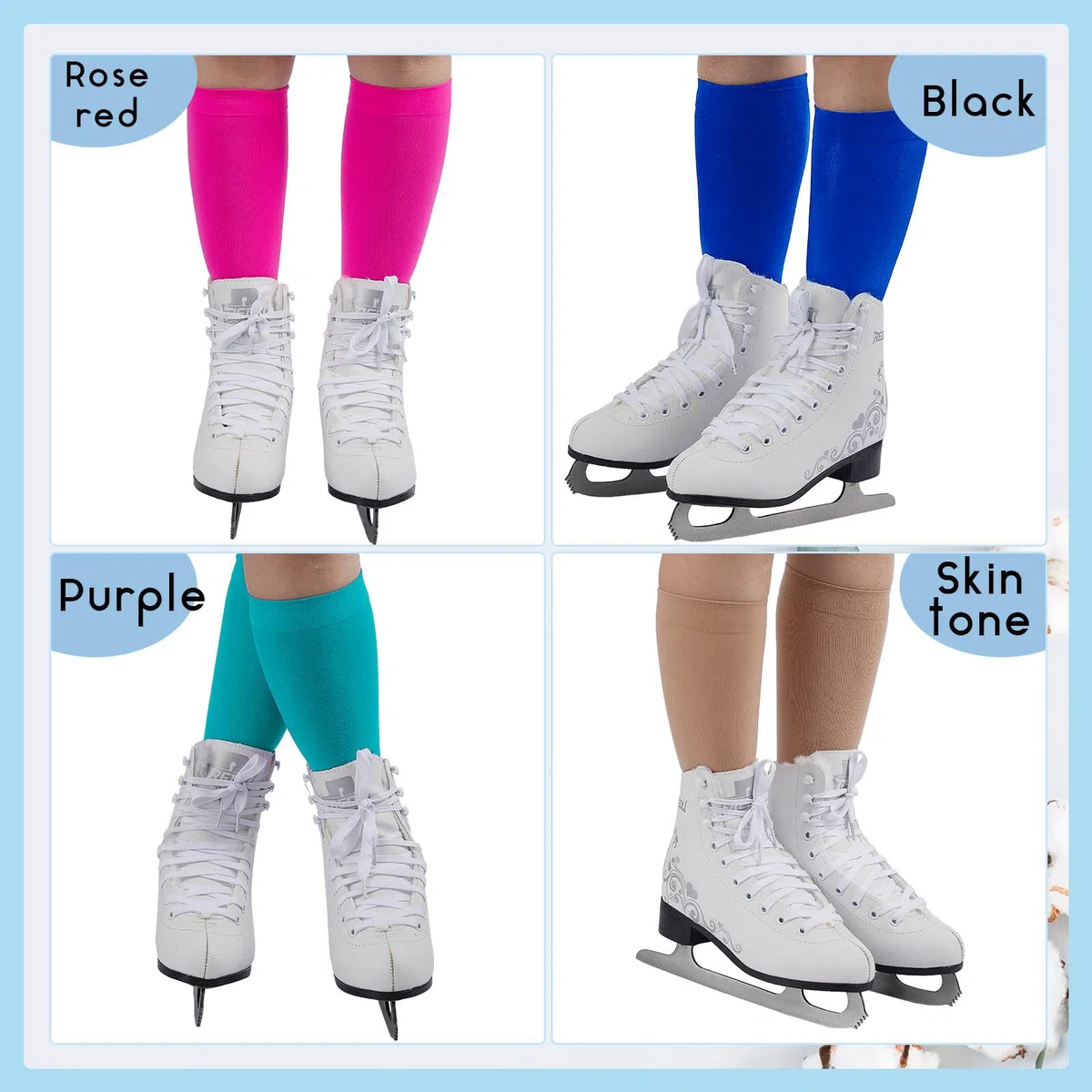 Handepo 4 pares de calcetines de patinaje artístico, medias altas, calcetines de patinaje de nailon para patinaje sobre hielo y danza