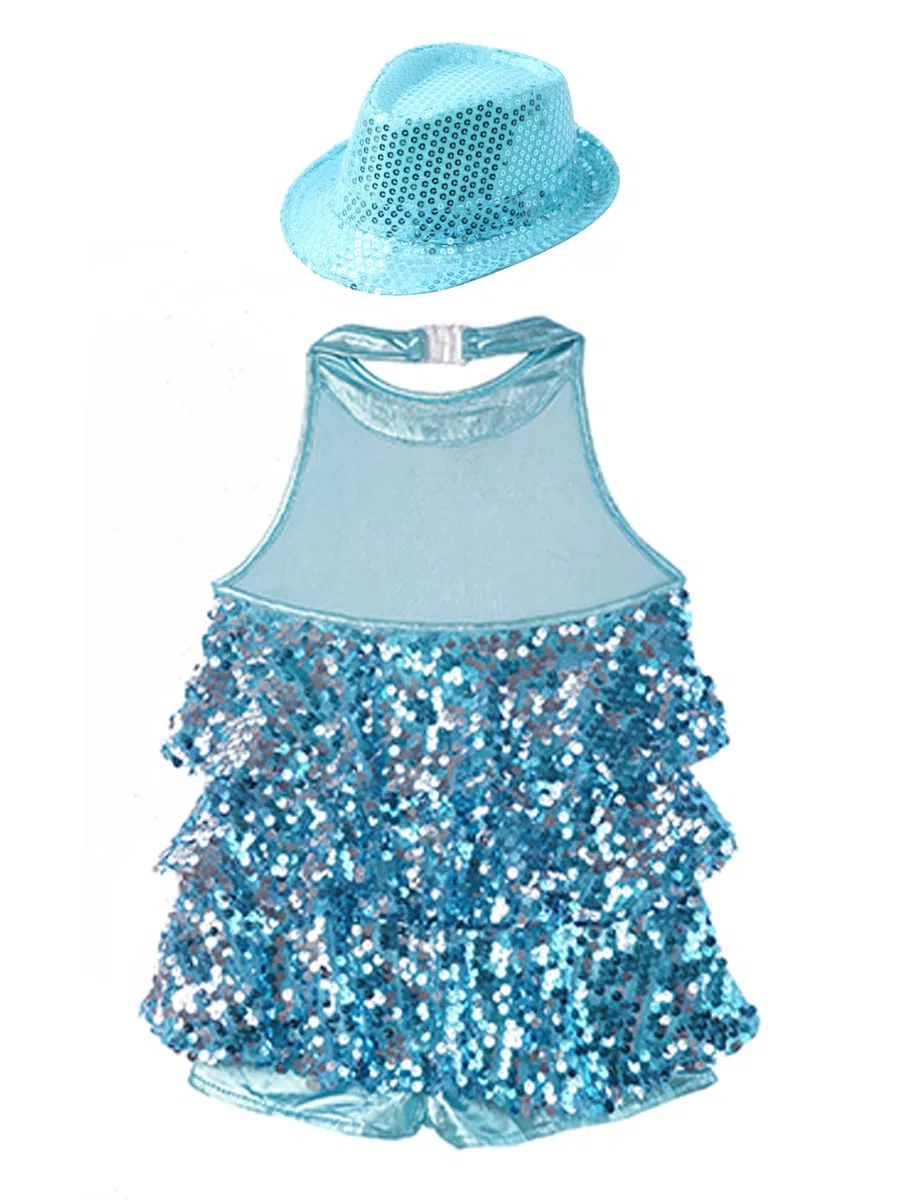 TiaoBug Maillot Lentejuelas De Baile para Niña Vestidos De Baile De Salón Leotardo Gimnasia Rítmica Traje De Danza Latino De Jazz Danza Moderno