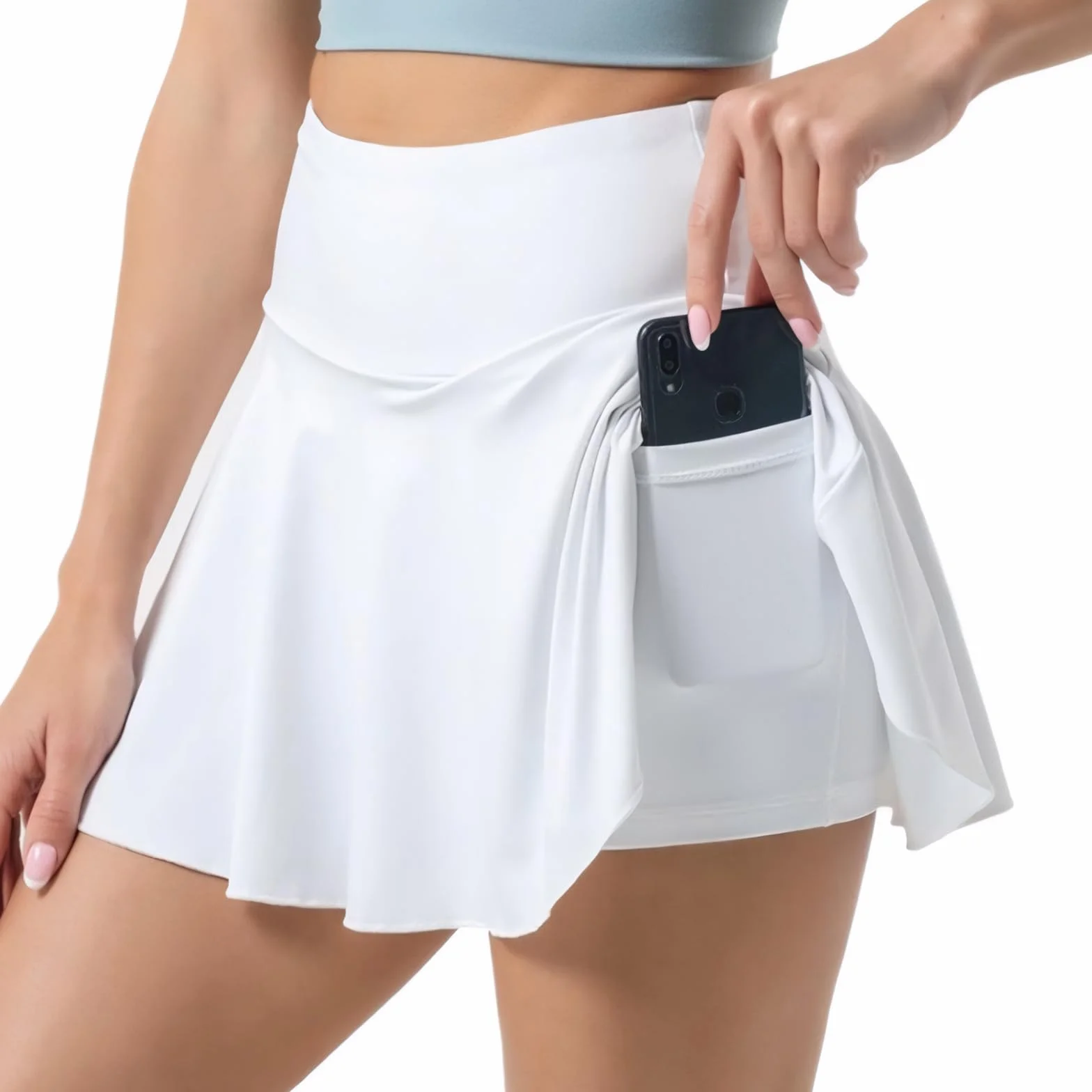 Falda Plisada 2 en 1 Mujer Deportiva Mini Skorts con Pantalones Cortos Bolsillo