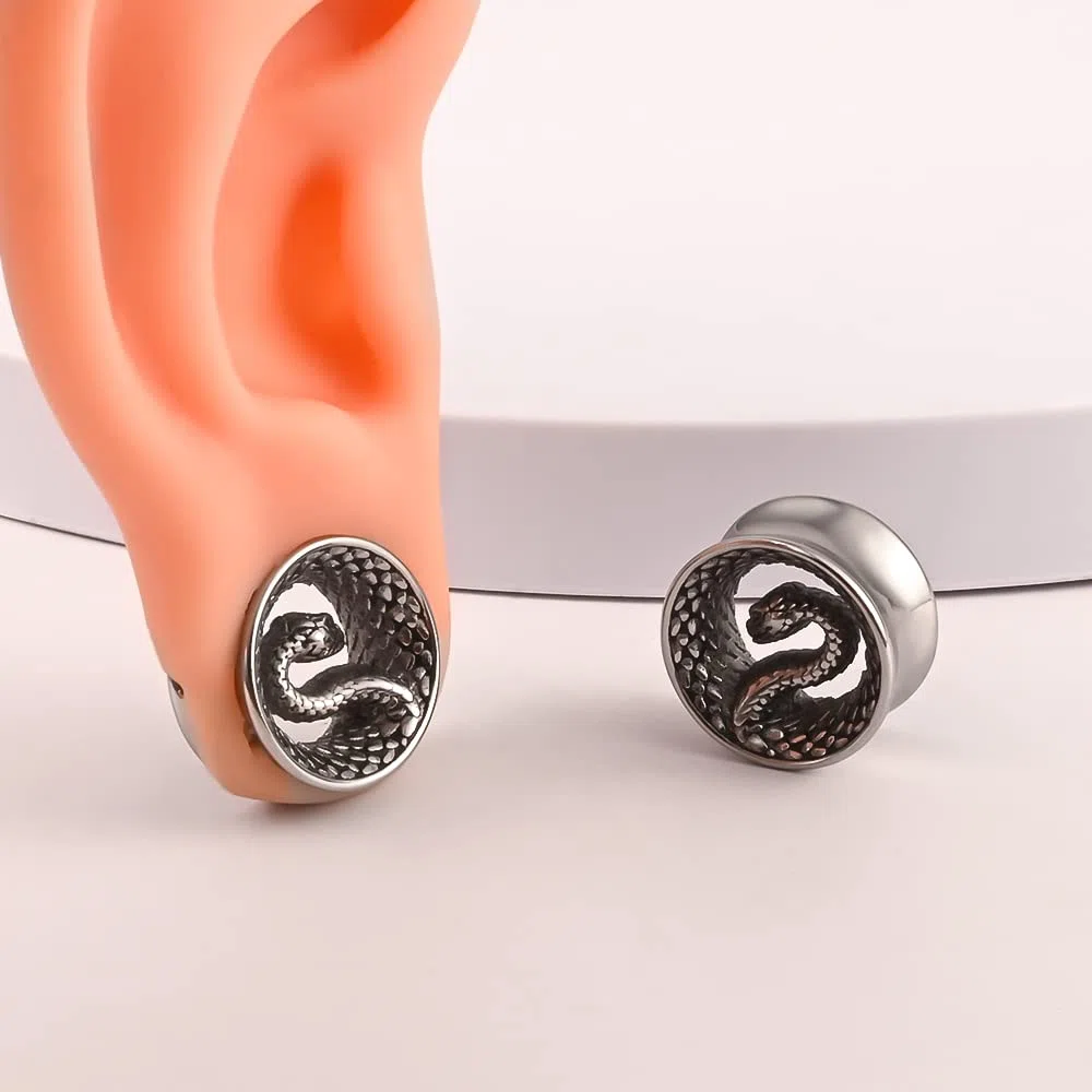 DOEARKO Dilataciones Orejas Tunnel Serpiente Expansores de Oreja de Acero Inoxidable Ear Tunnel Piercing Joyería 8mm-25mm