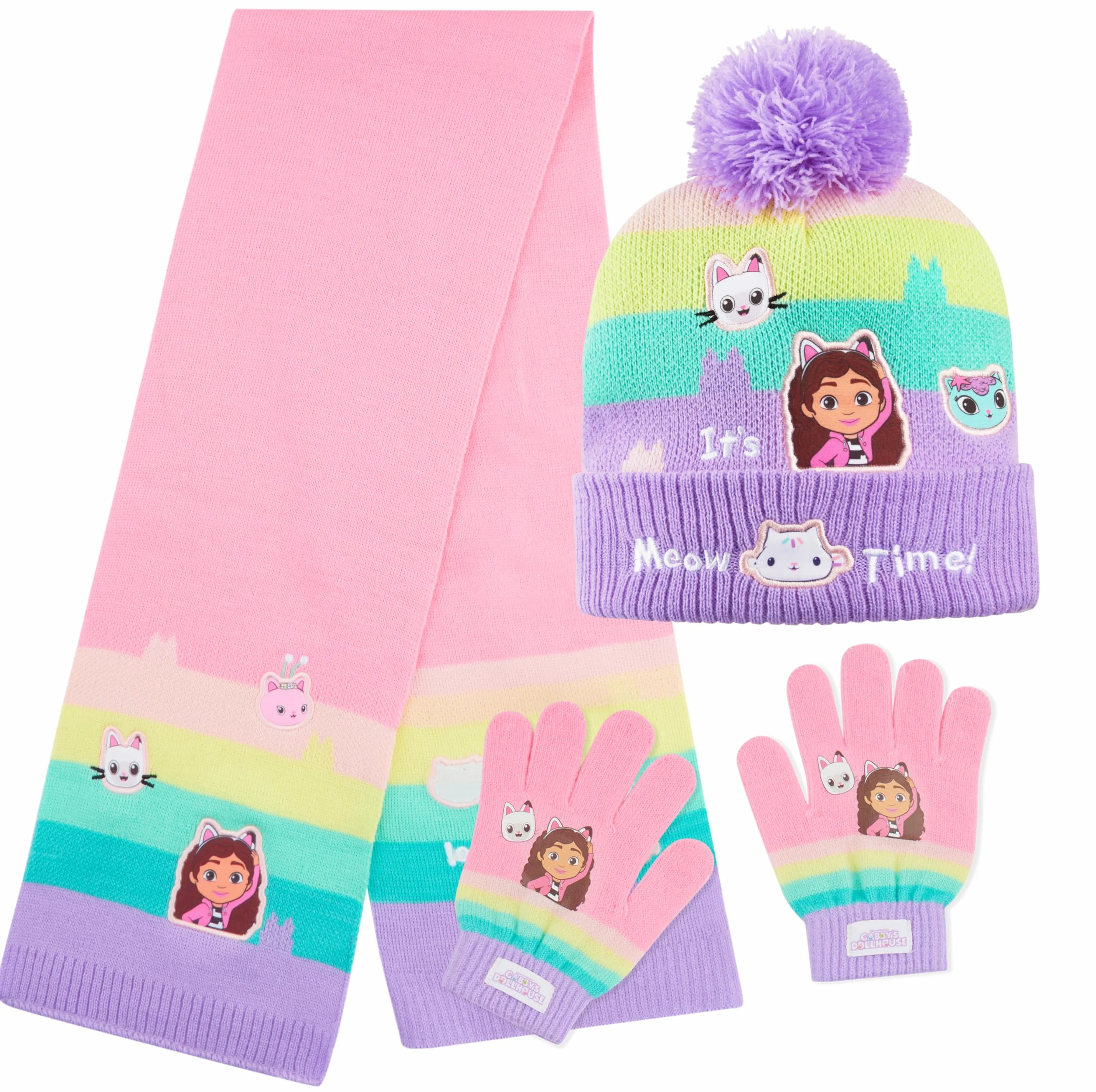 Gabby's Dollhouse Set de Invierno 3 Piezas, Gorro, Bufanda y Guantes para Niñas