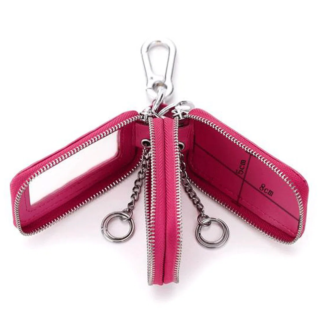 Funda Unisex de piel con cremallera para llaves de coche rosa hot pink