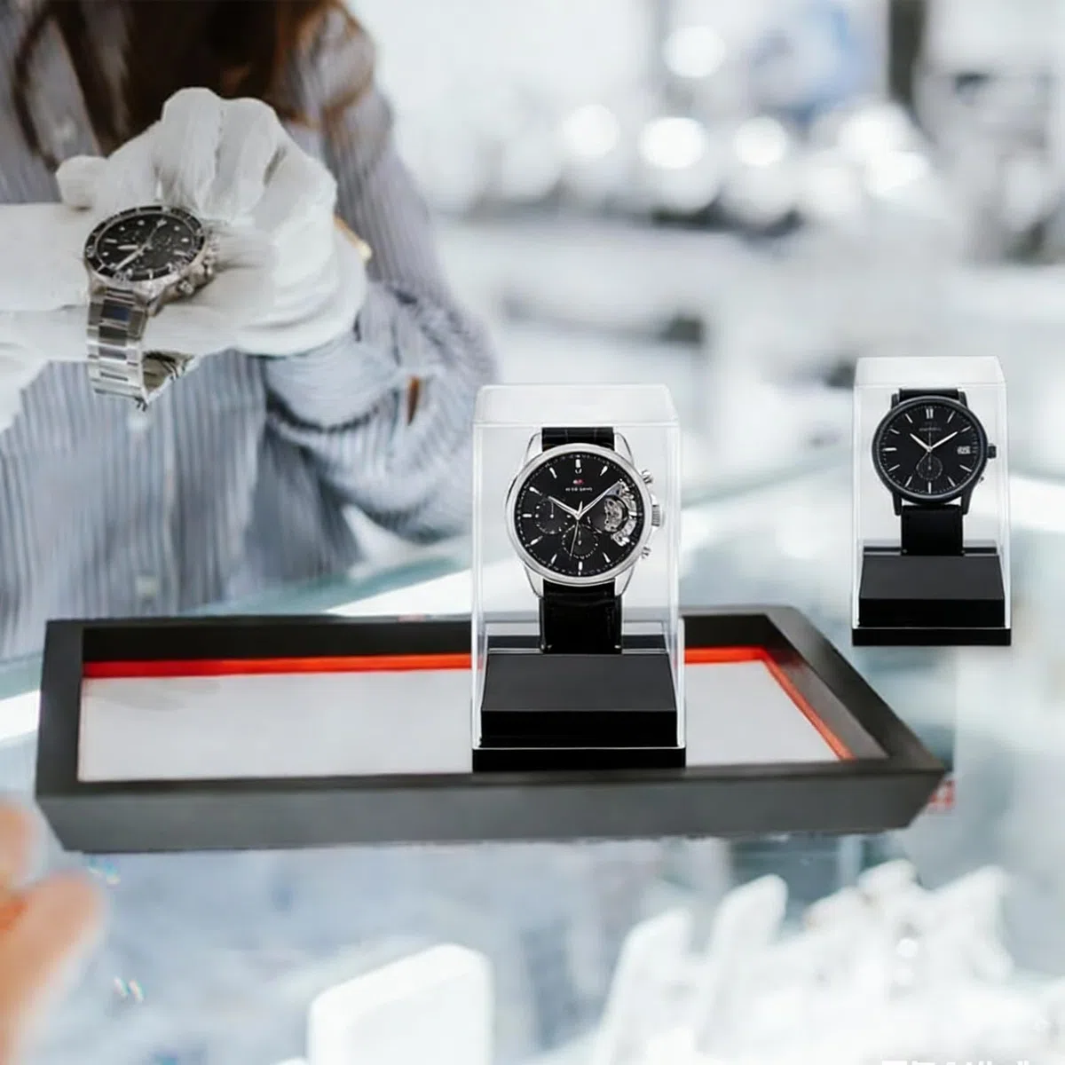 4 Soportes Para Relojes De Acrílico, Soporte Transparente Para Relojes, Soporte De Exposición, Soporte Para Pulsera, Soporte De Acrílico Para Relojes, Para Uso Comercial y Uso Privado (Negro)