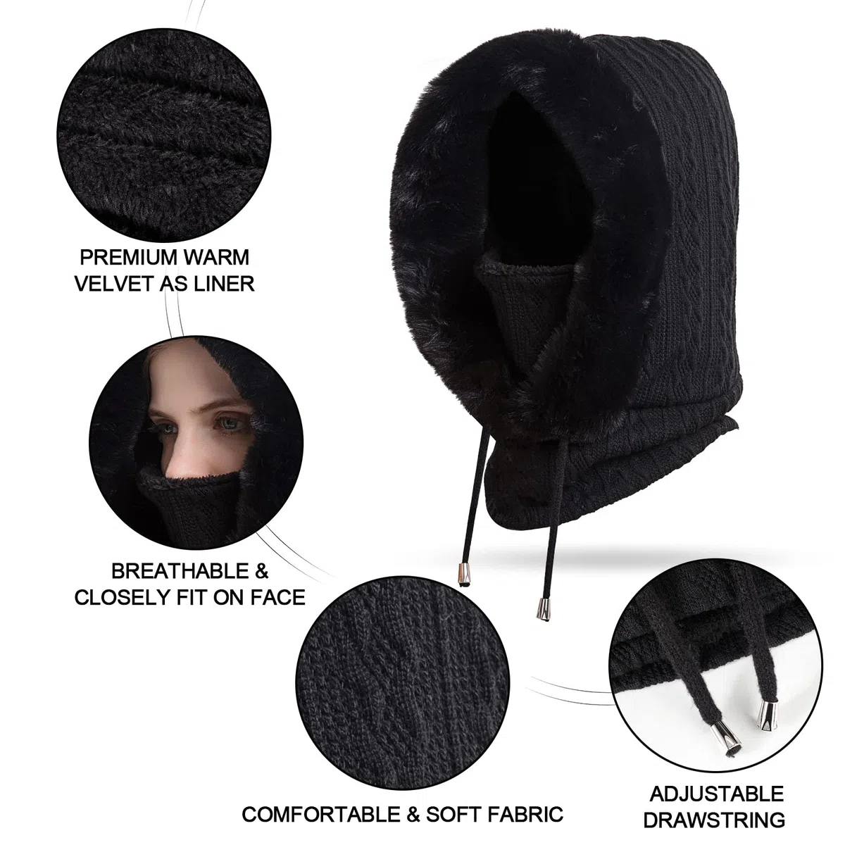 TAGVO Pasamontañas Termico para Mujer, Pasamontañas Invierno Capucha Polar Máscara de Esquí Balaclava Máscara Polar Multifuncional para Clima Frío Esquí al Aire Libre Montaña Camping Senderismo