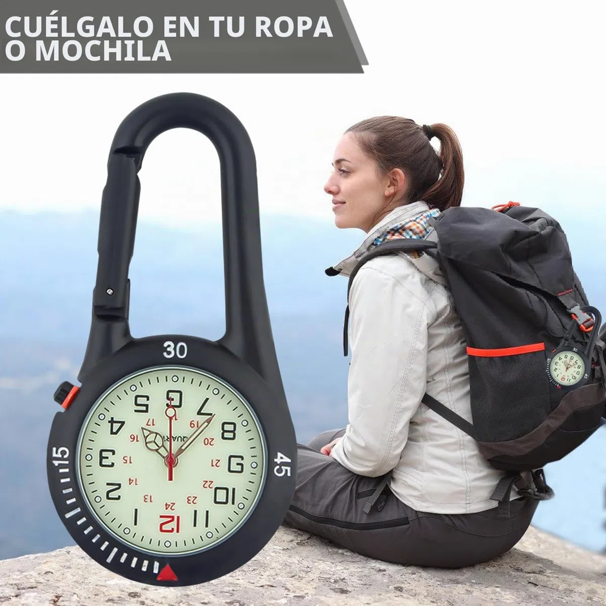 Nizirioo 1 reloj de enfermera: reloj de cuarzo multifuncional con mosquetón, pequeño reloj de cinturón luminoso para médicos, enfermeras, paramédicos, chefs, deportes, ciclistas, escaladores, unisex