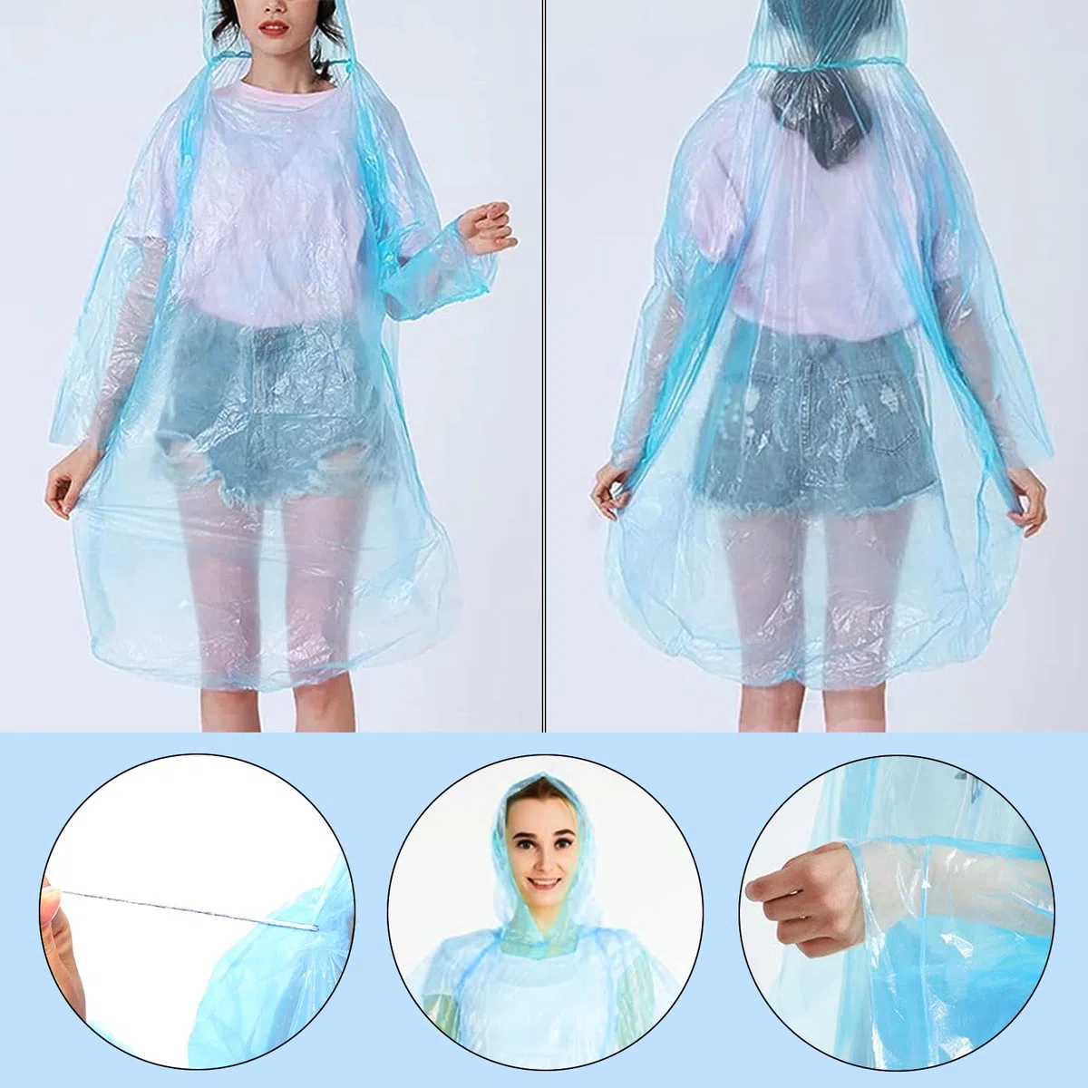 Chubasqueros Impermeable, 5 Pcs Poncho de Lluvia Desechables Portátil, Chubasquero Emergencia, Ponchos Impermeables con Capucha y Mangas, para Hombre Mujer Viajes Concierto Exteriores