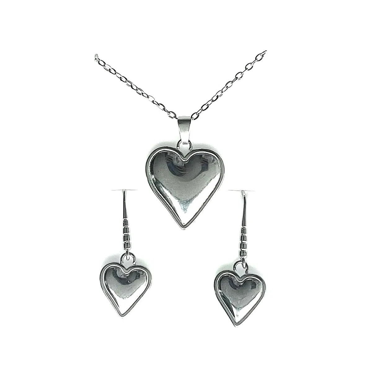 ASTER ALHELÍ - Conjunto Collar y Pendientes Corazón Mujer - Set de Joyas Mujer con Cadena de Acero Inoxidable y Pendientes Chapados en Platino - Regalo Elegante