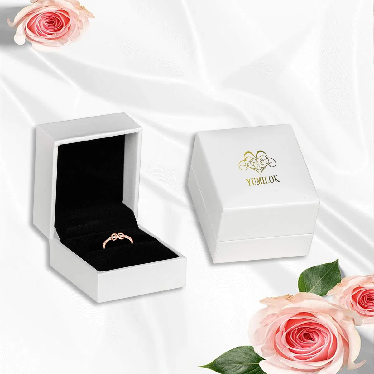 Yumilok - Anillo de plata 925, anillo ajustable para mujer, anillo de compromiso abierto, anillo símbolo de infinito, anillo de boda, talla ajustable, circonita incrustada, para Navidad y cumpleaños,