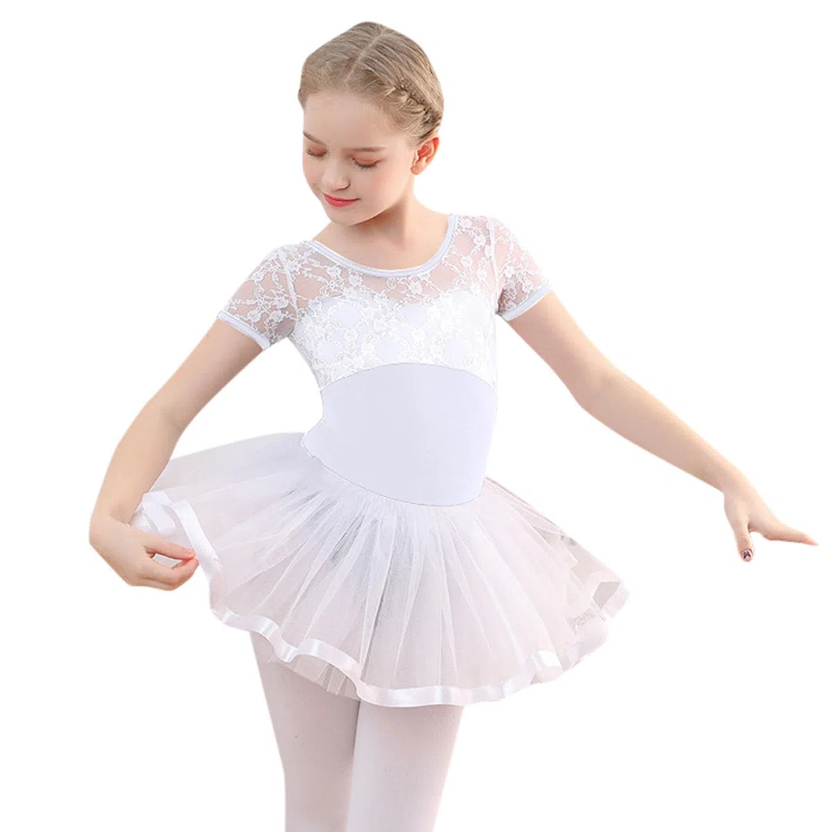 Mono para bebé niña de ballet de encaje de manga corta con tutú desmontable falda bailarina ropa de baile para niños