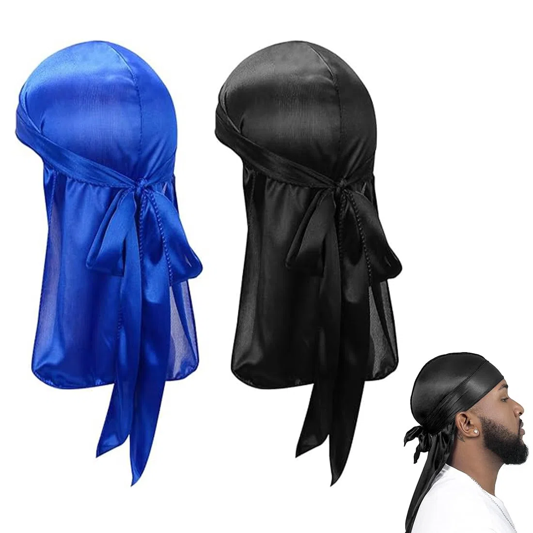 2Pcs Long Tail Durag, Gorro Bandanas Piratas, Pañuelos De Cabeza Turbante Con Cola Extra Larga Y Correas Anchas Para Hombres Y Mujeres Decoración Diaria De Hip-Hop