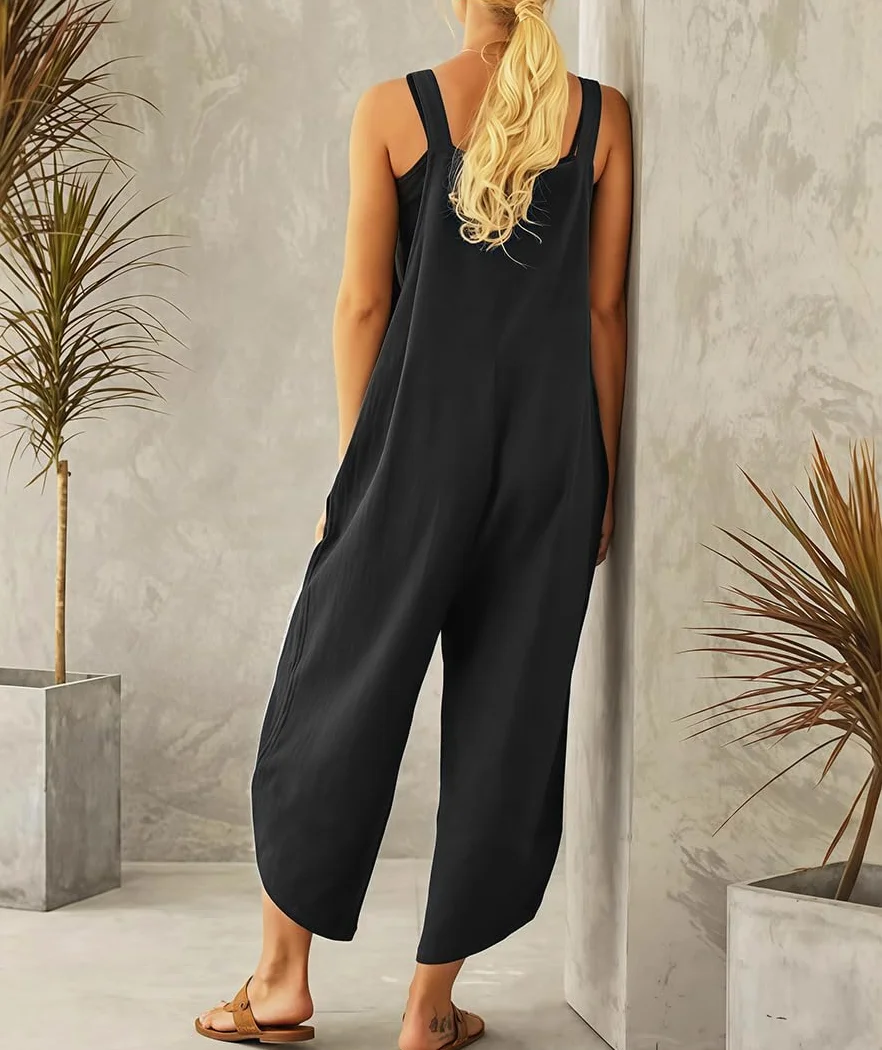 Mono Mujer Verano Peto para Mujer Grande Overol Holgado Ajustable Casual Suelto Mameluco Sin Mangas de Tirantes Pantalones con Peto Pieza Holgado Suave y Confortable Jumpsuit