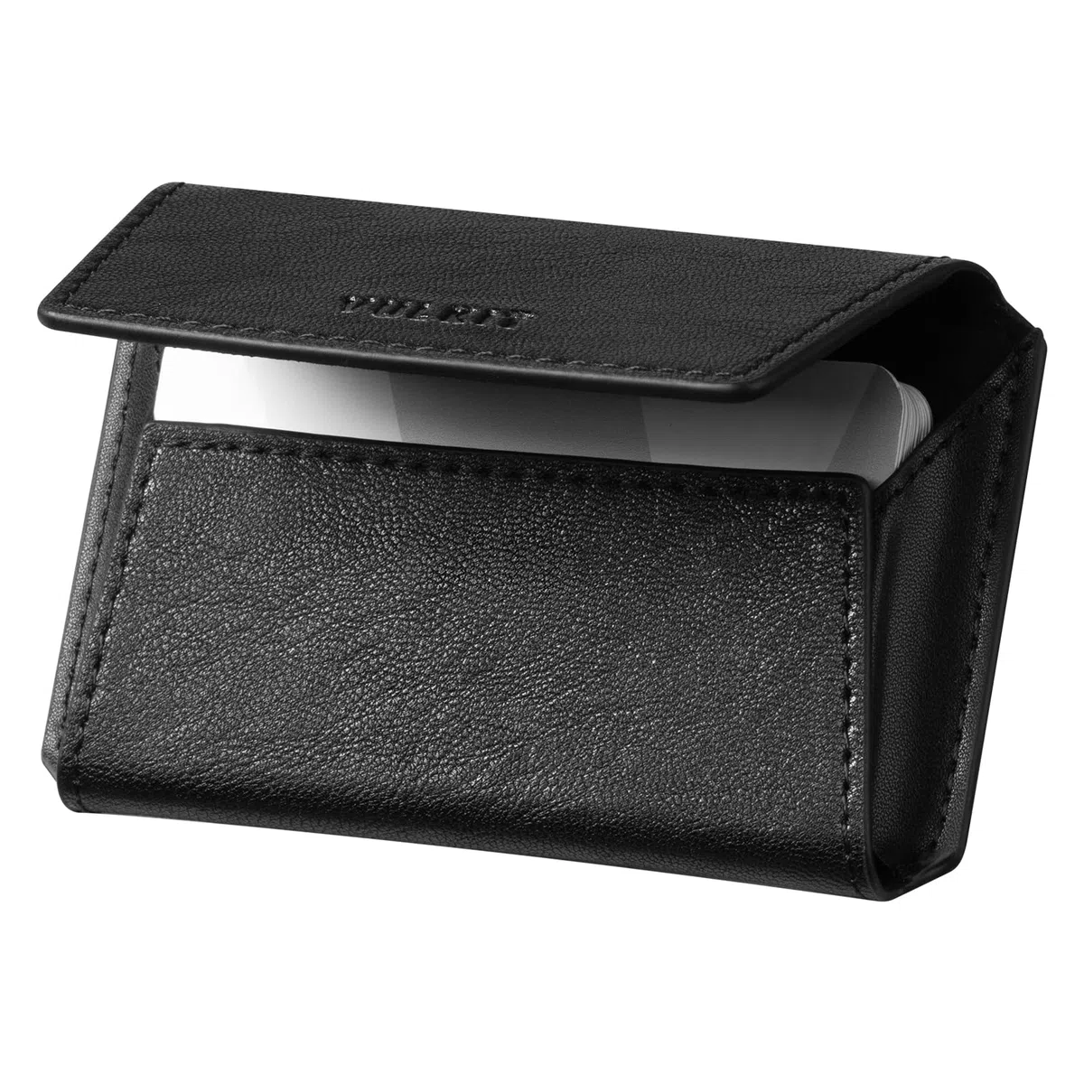 VULKIT Funda de cuero para tarjetas de visita para hombre, bolsillo delgado, para tarjetas de visita, con capacidad para 20 tarjetas de visita, Negro, Slim