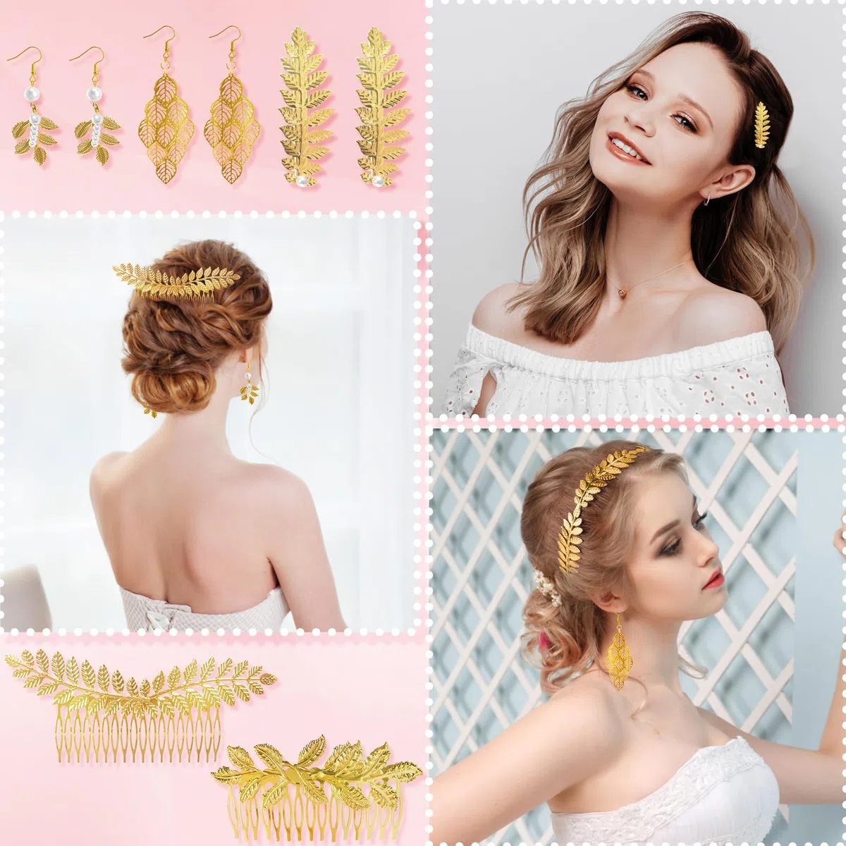 10 Accesorios Diosa Griega,Juego de Joyas Perla Conjunto Bisuteria Mujer Accesorios Romano Corona de Hojas Juego de Joyas para Mujer Oro Greek Goddess Bisuteria Joyería para Fiesta