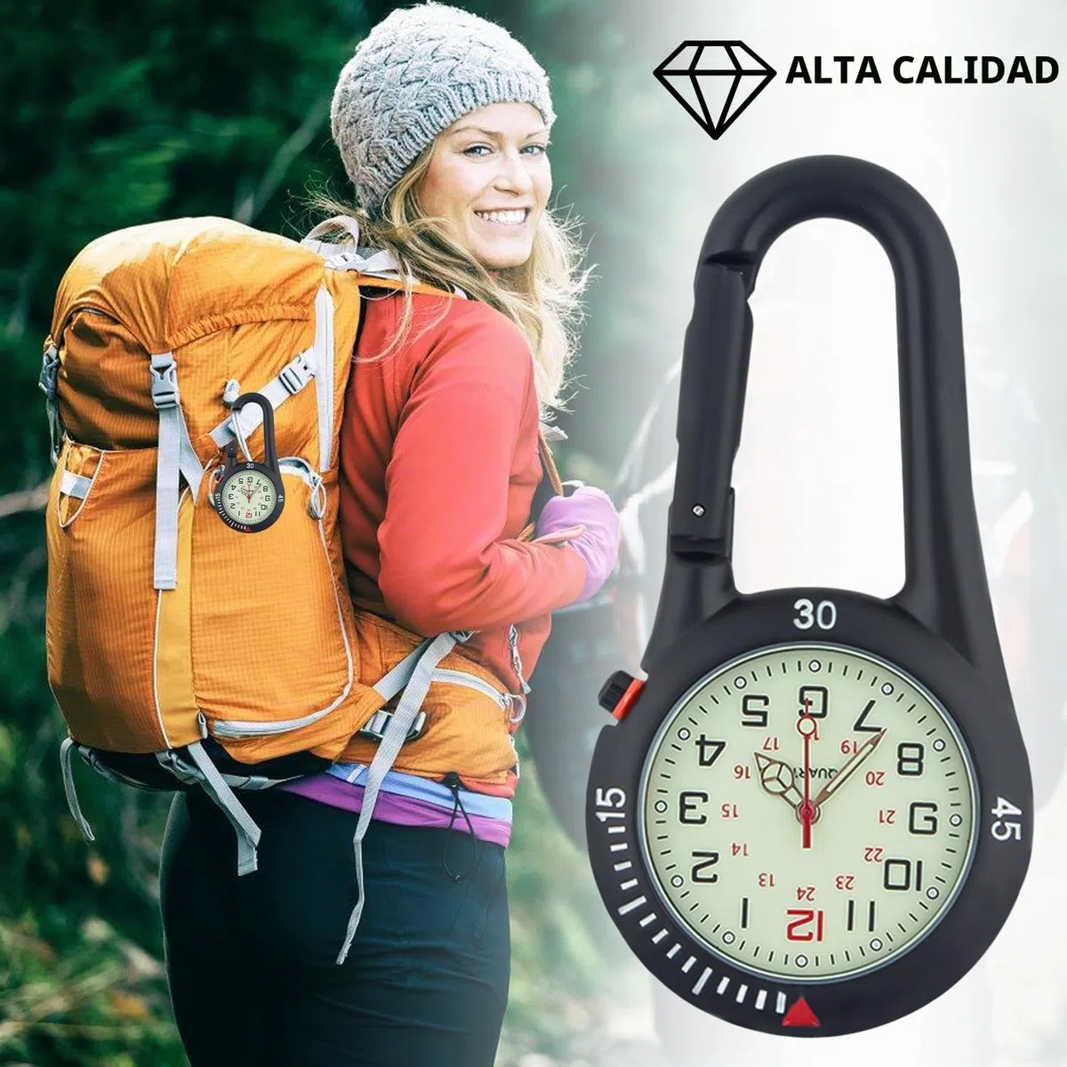Nizirioo 1 reloj de enfermera: reloj de cuarzo multifuncional con mosquetón, pequeño reloj de cinturón luminoso para médicos, enfermeras, paramédicos, chefs, deportes, ciclistas, escaladores, unisex