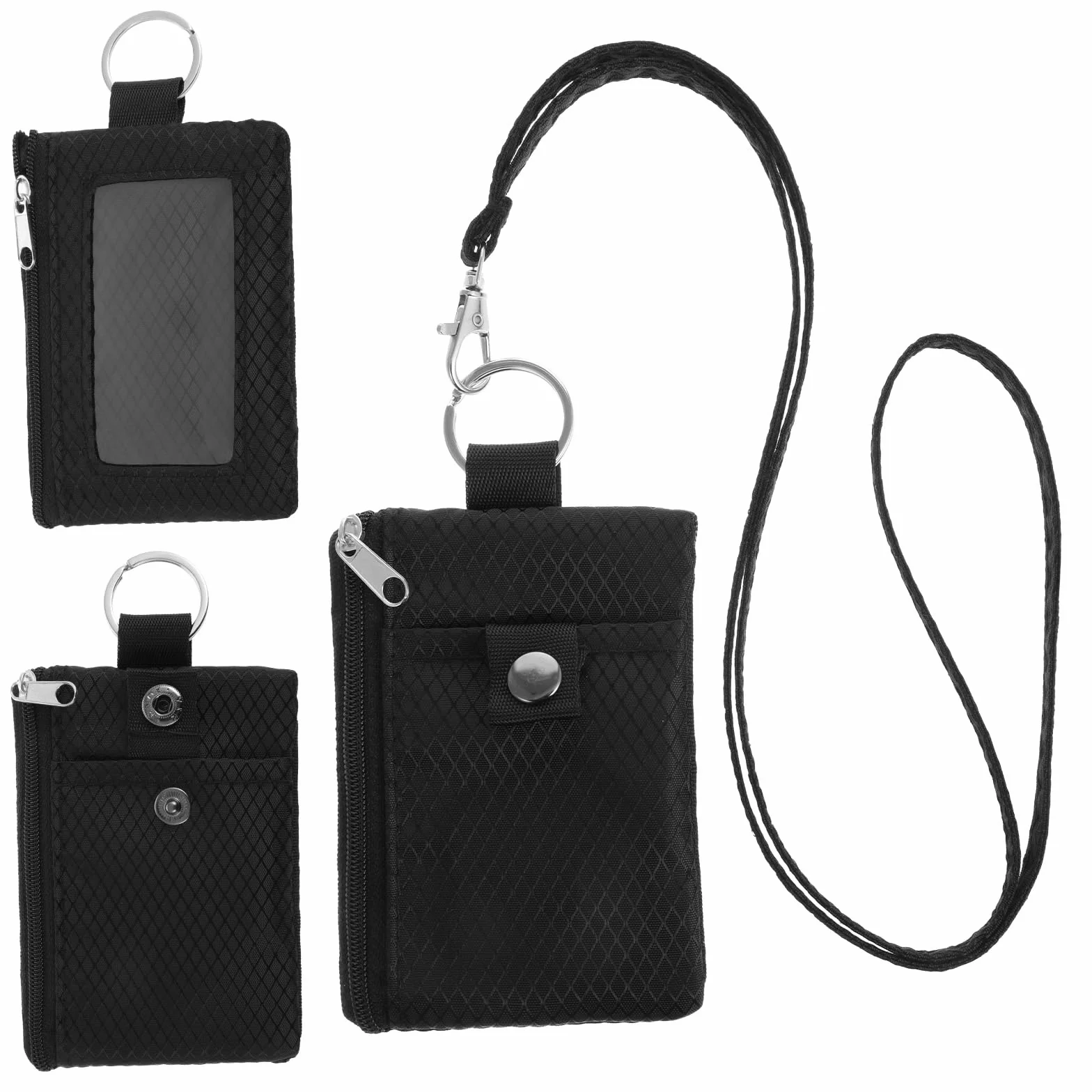 Cartera pequeña anti-RFID resistente al agua con cremallera y titular de la insignia con cordón llavero y ventana para tarjetas de identificación para mujeres, hombres, niños y niñas, para tarjetas