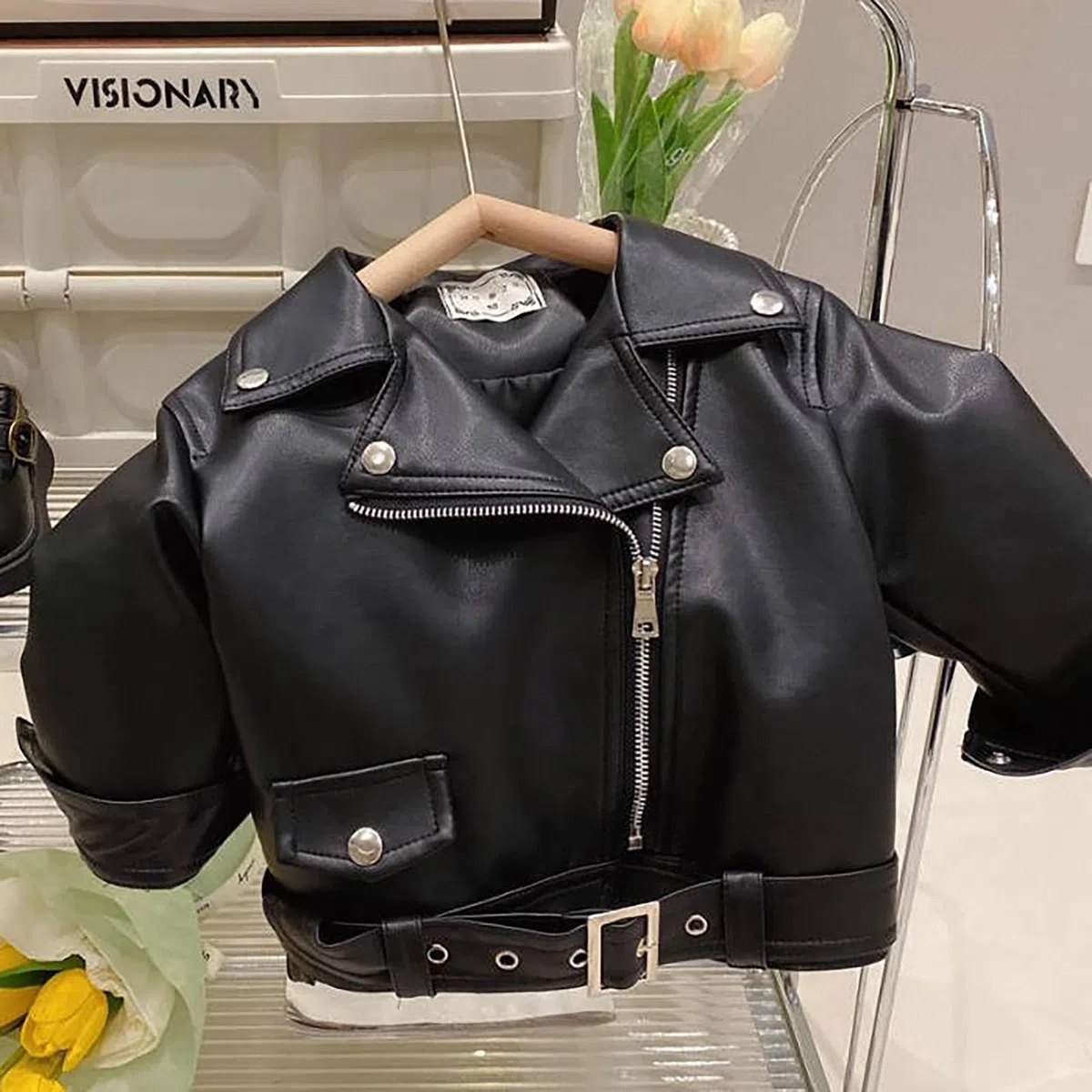 Generisch 2025 Chaqueta de cuero con cremallera grande de estilo fresco y bonito chaqueta de invierno de moda para niños