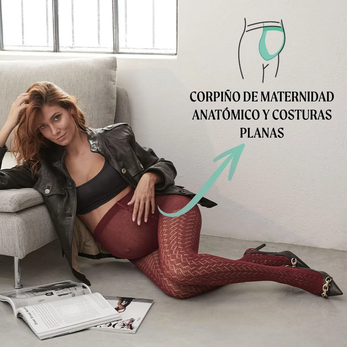 CALZITALY Medias Premama | Leotardos De Algodón Efecto Perle | Leotardos Efecto Perle Diseno Chevron | 300 Den | Gris, Granate, Marrón, Azúl, Negro | S, M, L, XL | Calcetería Italiana |
