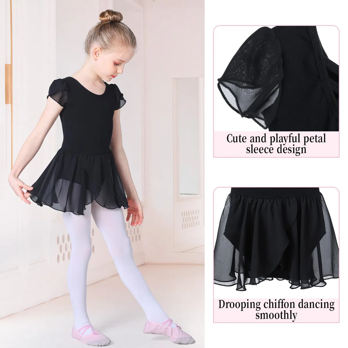 Mallot de Ballet/Danza Niña de Manga Corta Tirantes Cruzados Maillot Ballet de Los NiñOs de AlgodóN Ballet Traje de Gimnasia Leotardo con Falda 2-11 AñOs