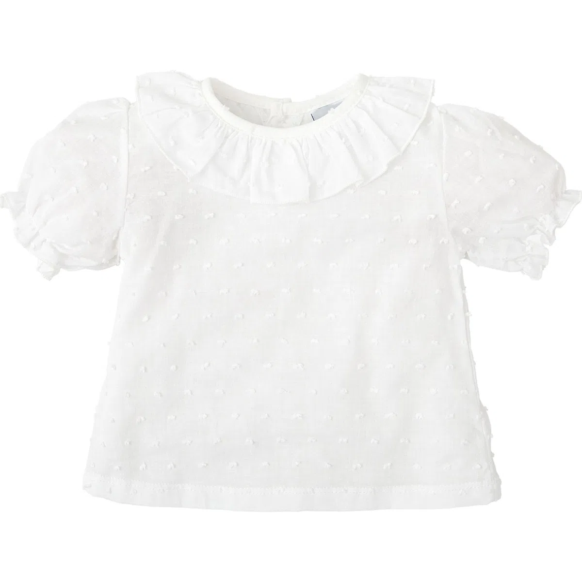 BABIDU Camisa Bebé Niña Algodón Plumetti, Cuello Volante Fruncido y Manga Corta con Elástico, Tejido Transpirable y Suave, Diseño Elegante para Primavera y Verano