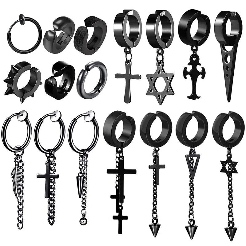 1 pieza popular de acero inoxidable sin dolor oreja Clip pendientes para hombres/mujeres Punk negro no Piercing pendientes falsos joyería regalo Tratamiento duradero