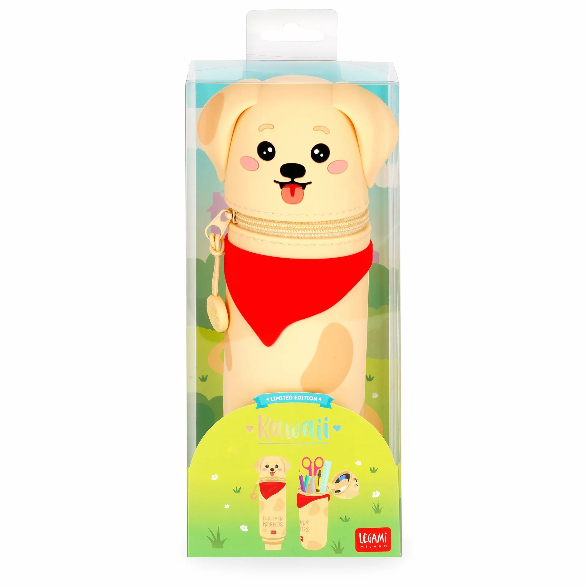 Legami - Kawaii Estuche Escuela 2 en 1 en Suave Silicona, Golden, Soporte para Bolígrafos de Mesa, Cierre con Bisagra, Lápices Pasteles, H 20 cm