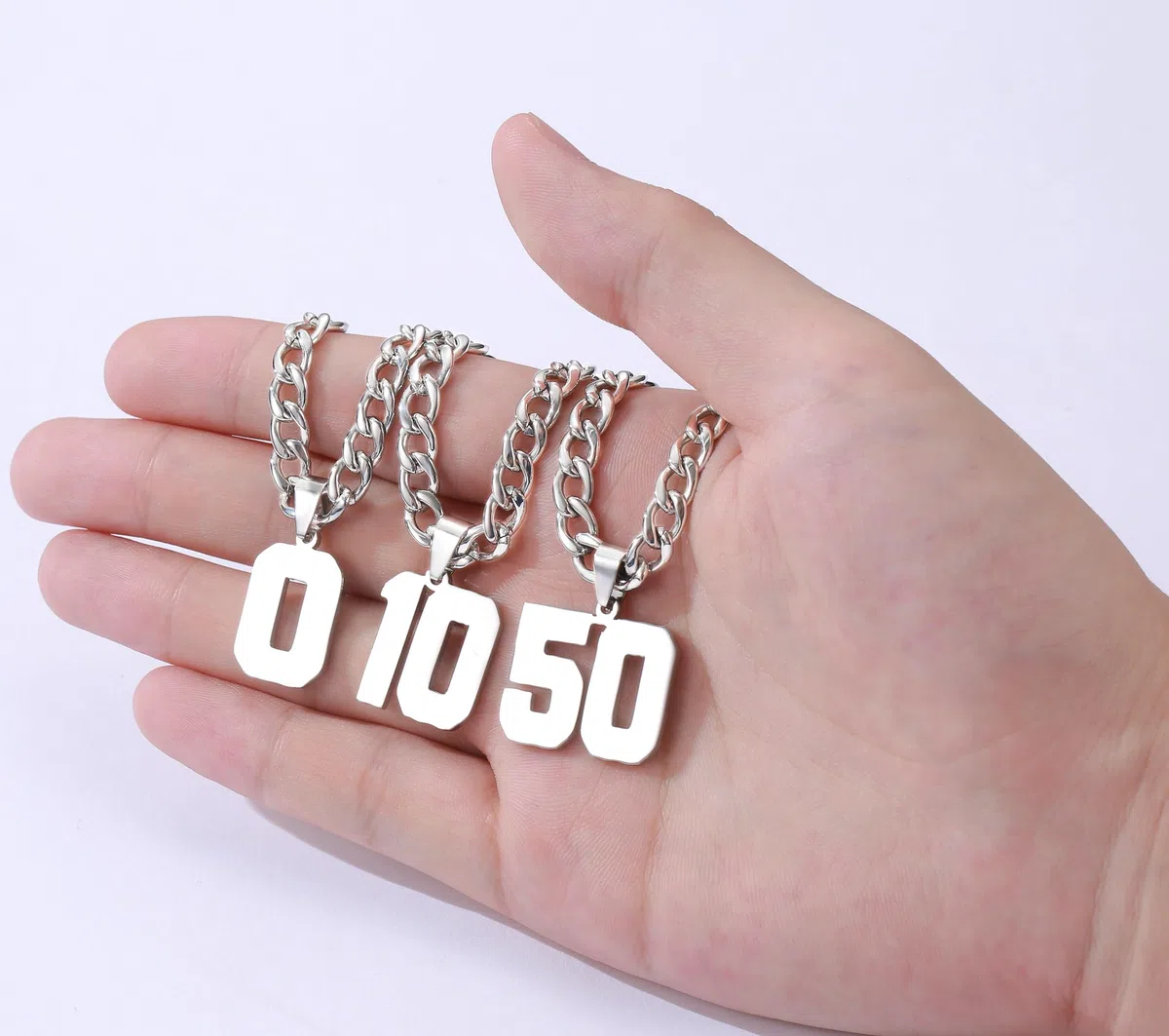 Collar Colgante de Números 0-99 Acero Inoxidable Cadena Cubana Ancho 6mm Longitud Ajustable para Hombre Mujer