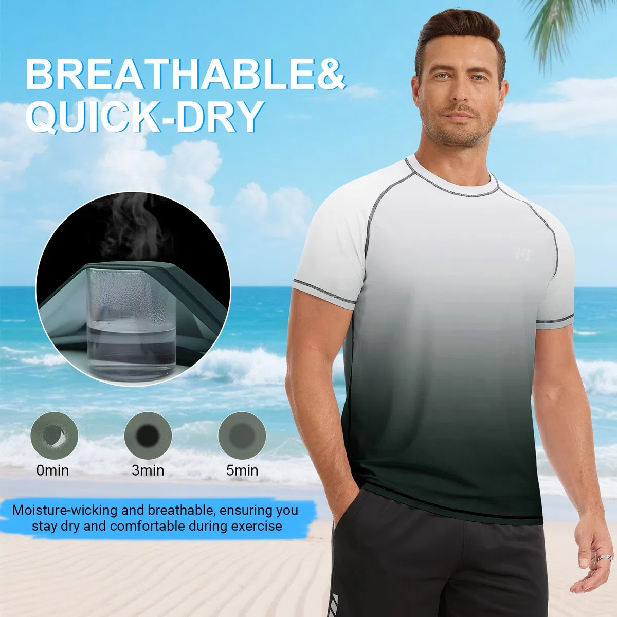 MEETWEE Camiseta Hombre Degradado Anti-UV UPF 50+ Protección Solar Transpirable Secado rápido Ligera elástico 4 direcciones para Senderismo Pesca Playa Verano
