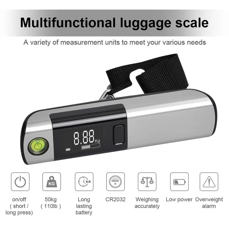 Flintronic 1PC Escala del Equipaje, Digital Balanza Báscula de Equipaje, Colgar Pesado Escala de Viaje, Balanza de Pesaje de Maleta Pantalla LCD Retroiluminación, Max Peso 110lb/50kg (Sin Batería)