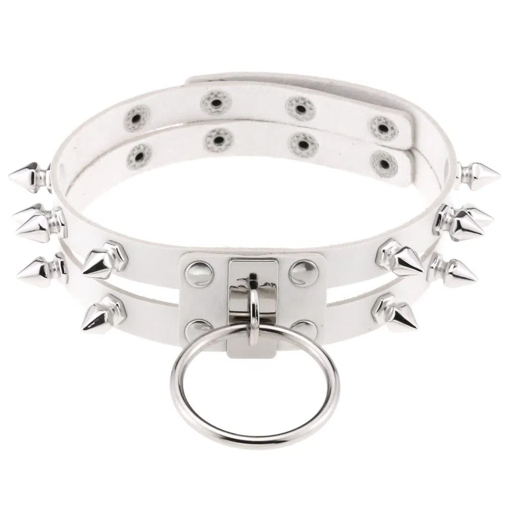 Collar punk redondo con pinchos para mujeres y hombres, con remaches tachonados, collar grueso, joyería gótica, accesorios góticos, rosa