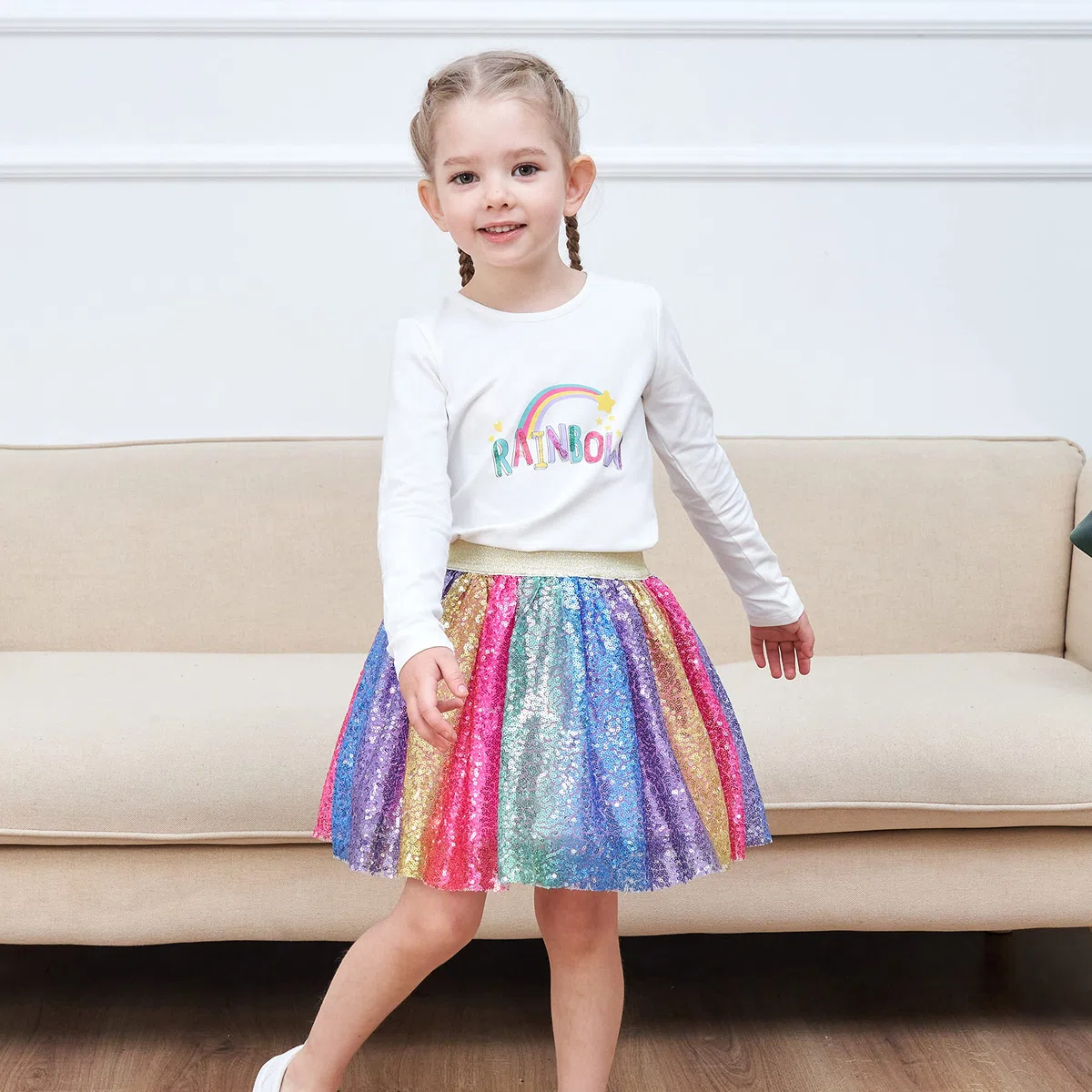 Sunny Fashion Chicas Falda Azul Corazón Lentejuelas Espumoso Tutu Bailando 2-12 años