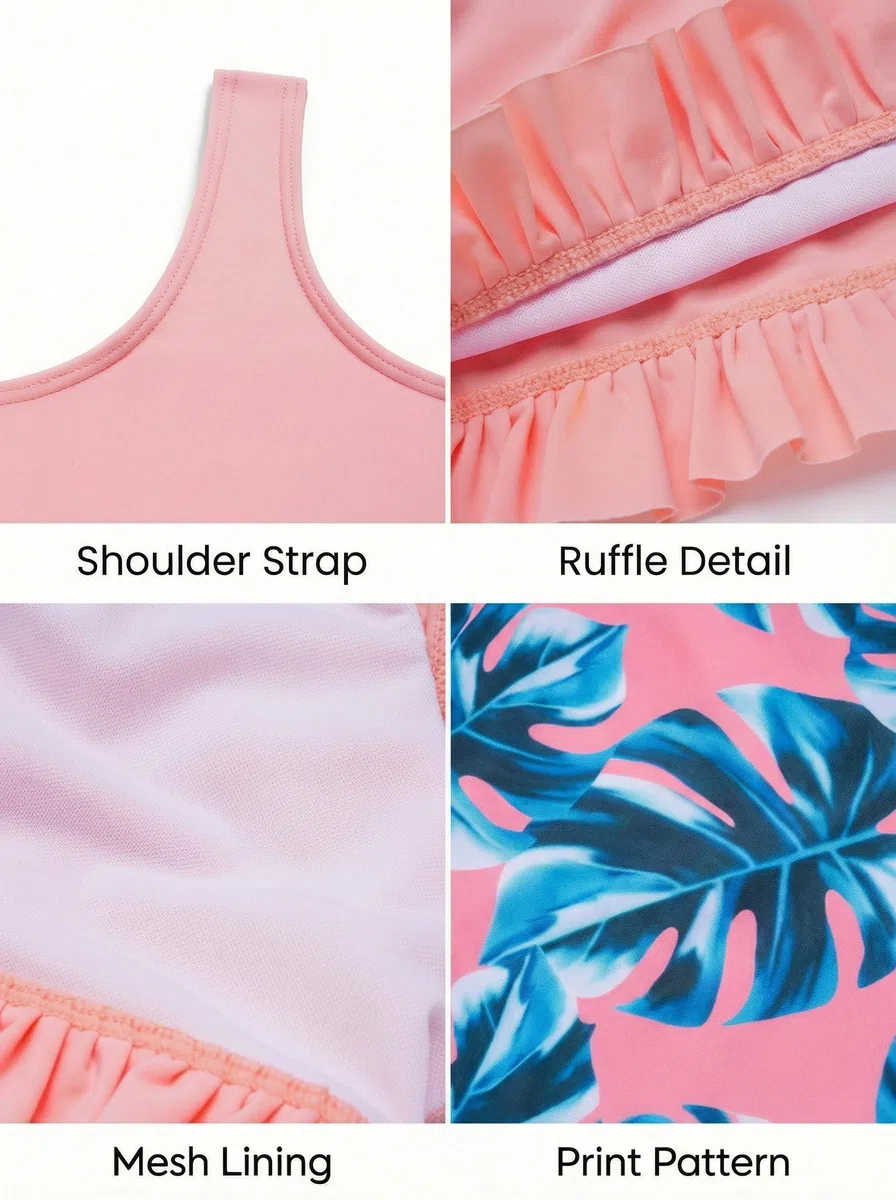 Arshiner Conjunto Bikini para Niñas Volantes Bustier Braguitas Bikini Tankini para Niños Trajes Baño Verano Dos Piezas Estampado Floral Ropa Playa para Surf 5-14 Años