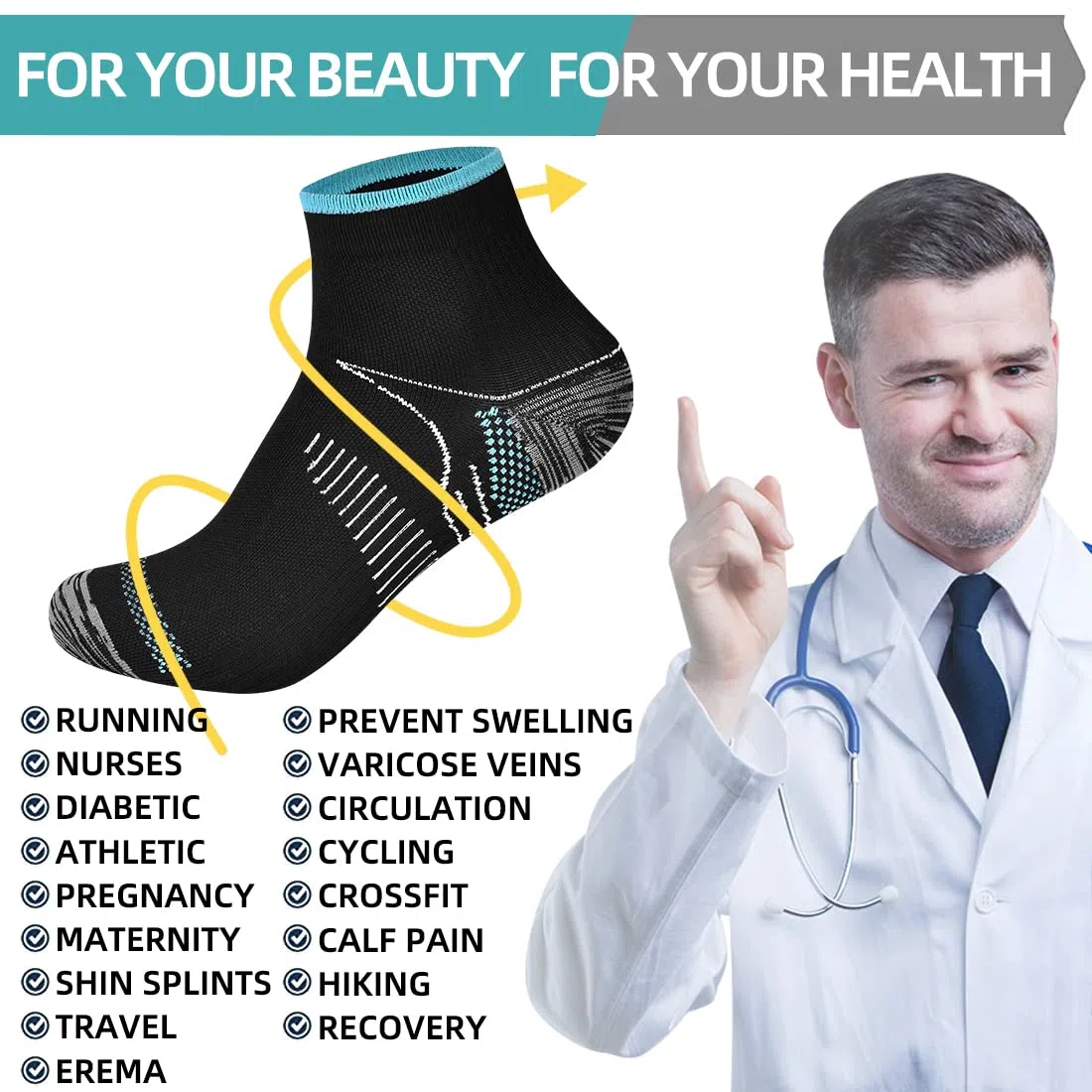 3/6/7 Pares de Calcetines de Compresión con Cremallera de 15 a 20 mmHg, Hasta la Rodilla, Puntera Abierta, venas Varicosas, Medias para Edema, Hinchado