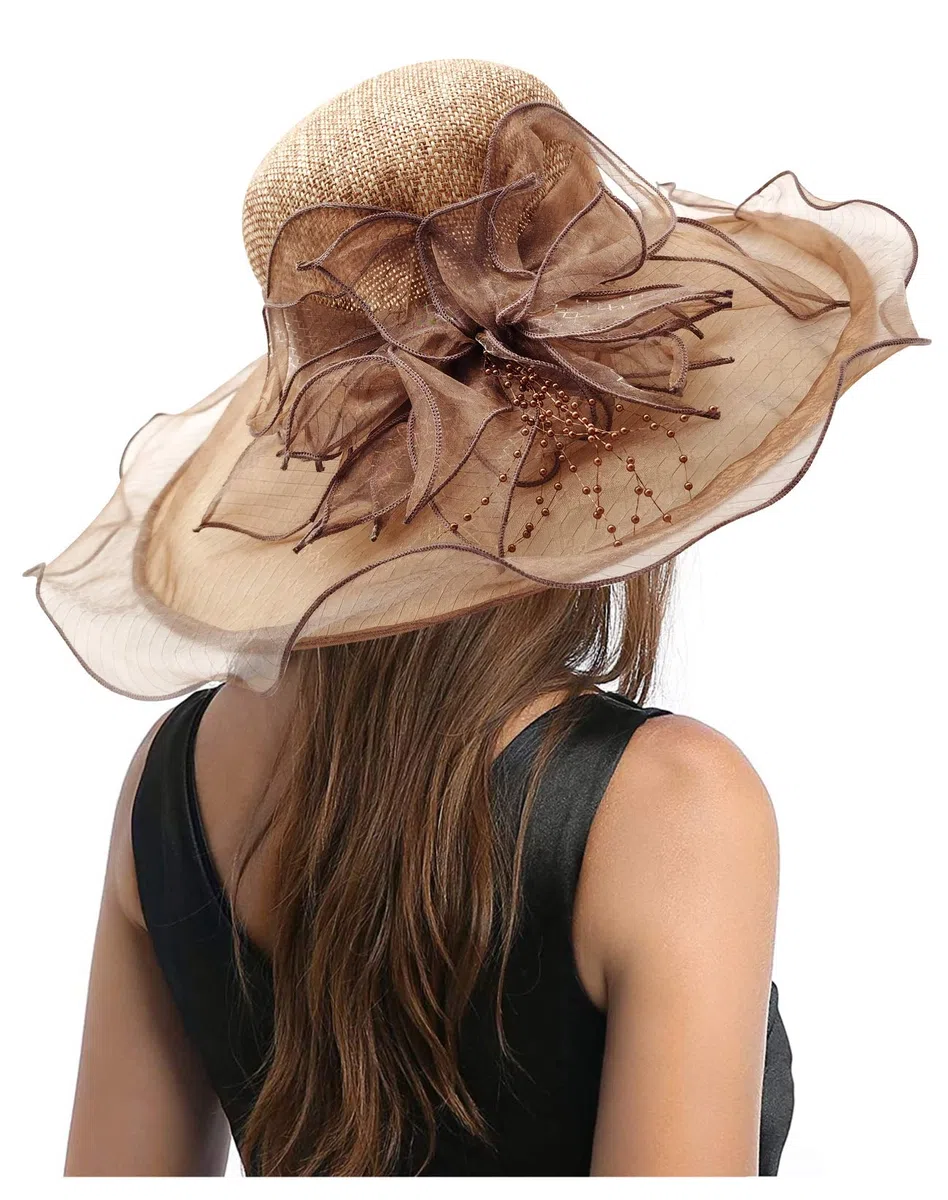 Carnavalife Sombrero de Sol Florales para Mujer, Gorro Nupcial para Vestido de Novia, Tocado de Iglesia Derby para Fiesta de Té, Talla única