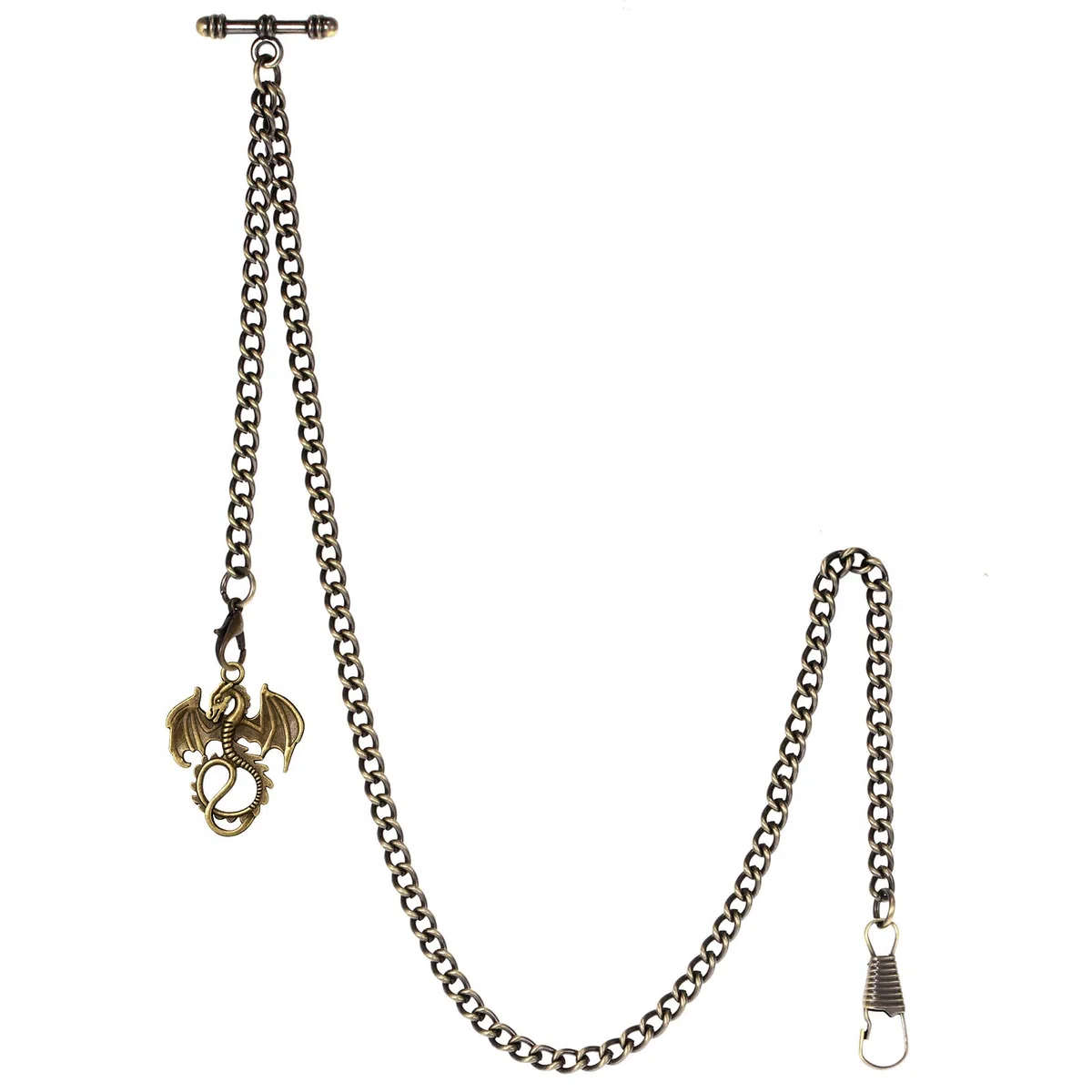 TREEWETO Albert - Reloj de bolsillo con cadena para hombre, 2 ganchos, diseño de dragón antiguo, diseño de colgante de bronce