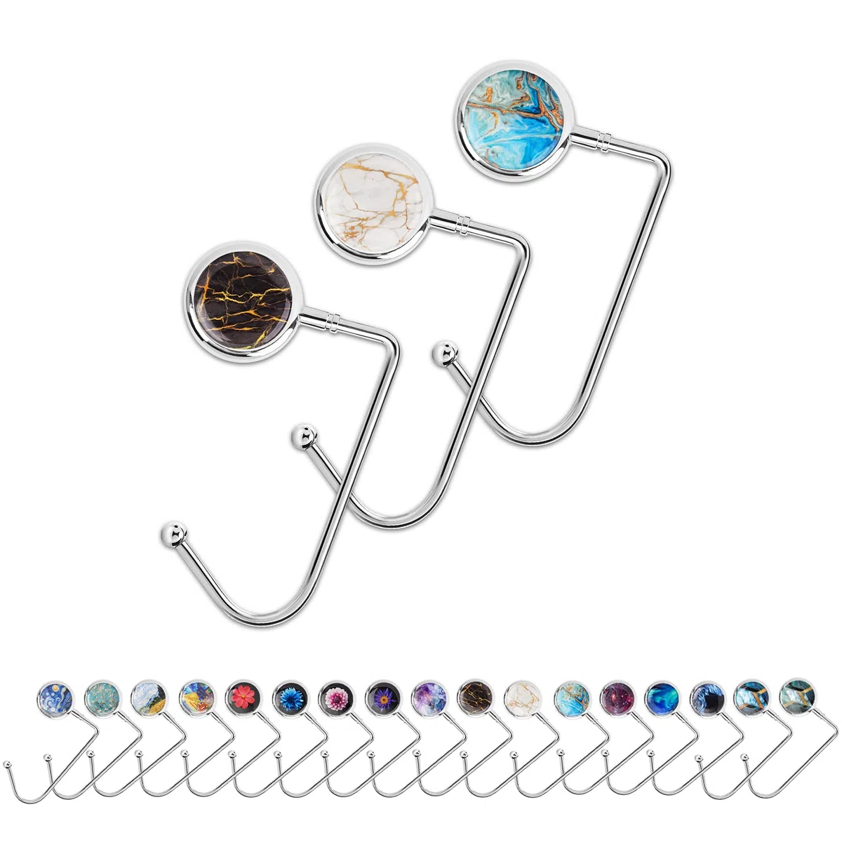 3X Gancho de Bolso para Mesa,Colgadores portátiles para Escritorio,Clips de Agarre para Colgar de Seguridad Mochila, Hogar, Escuela, Oficina, Decoración(3-Mármol)