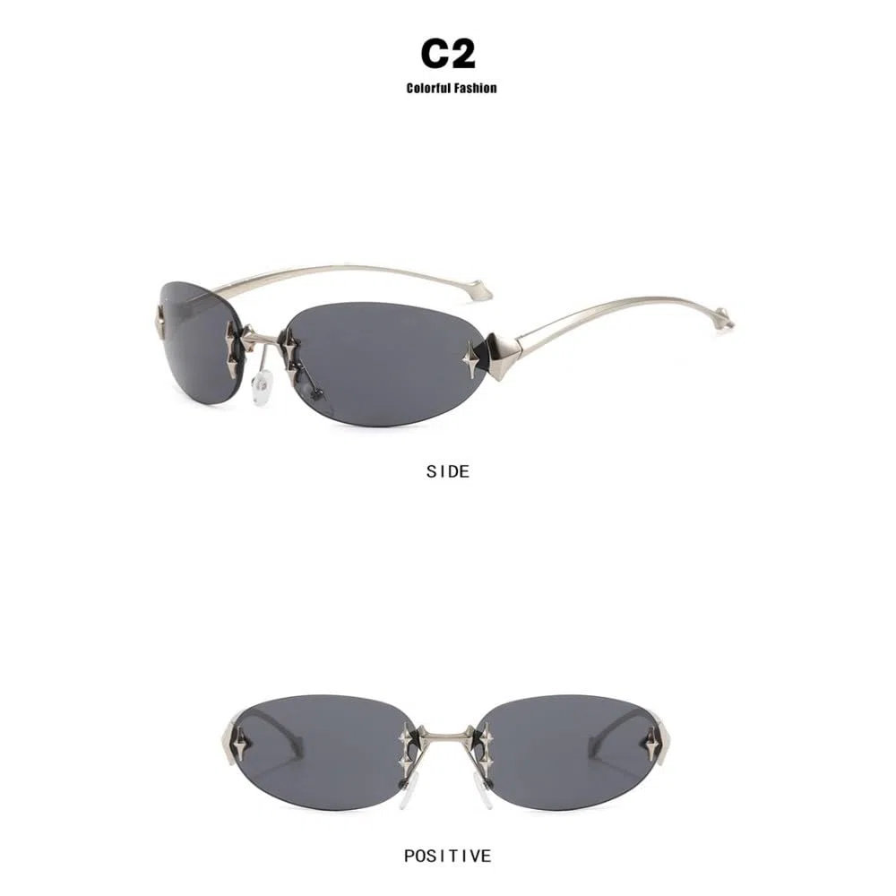 Gafas de sol sin marco, modernas, de metal, estilo retro, decorativas, con diseño decorativo, UV400