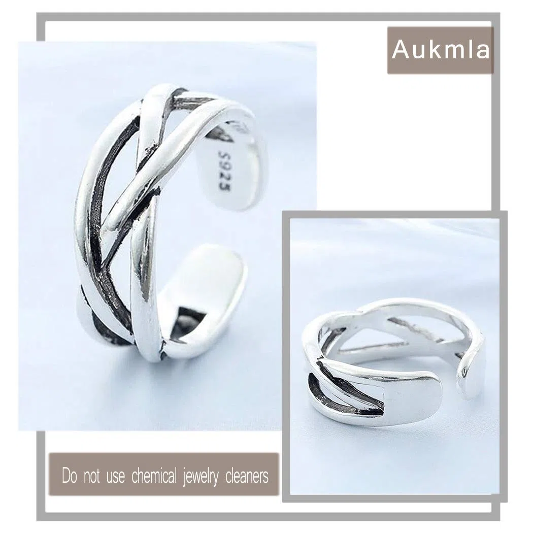 Aukmla Anillo de pulgar vintage de plata con nudo celta ajustable, anillo abierto para mujeres y niñas, 1 Count (Pack of 1), Plata, Turquesa